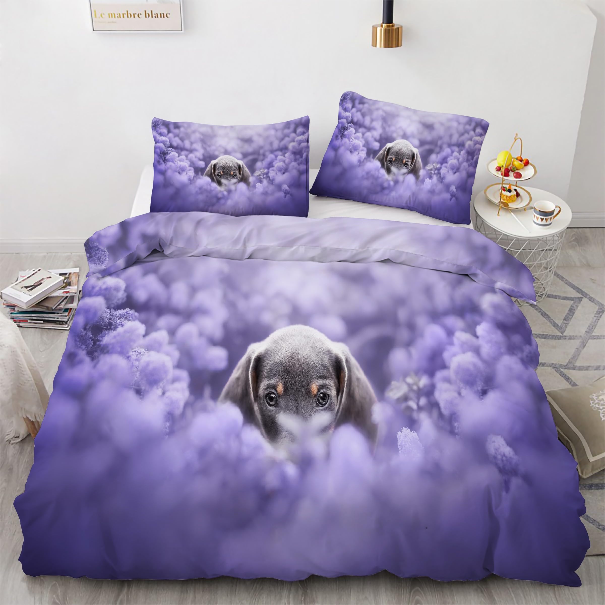 Parure de lit 220x240 lavande motif chien pour créer un cocon réconfortant en hiver