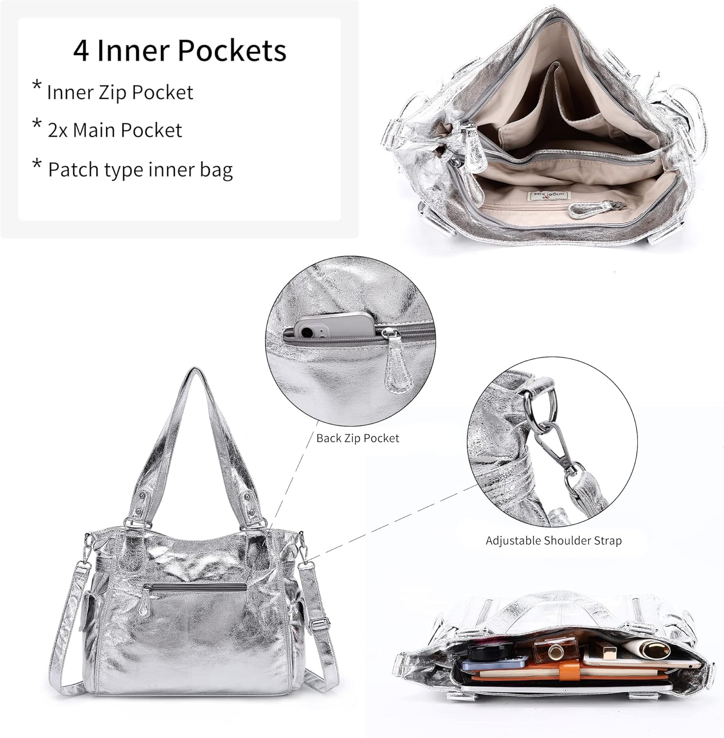 Angel Kiss Handbags for Womens Top-Handle Hobo Purse Roomy Casual Shoulder Bags PU Tote Satchel Purse for Women - Image 5