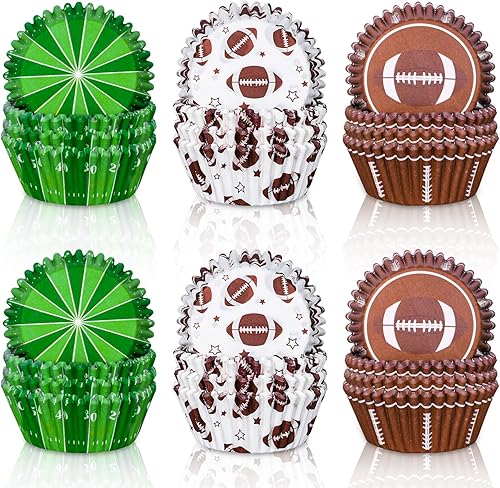 Whaline 600 forros para cupcakes de fútbol americano, con patrón de rugby, desechables, para manualidades, para hornear, para decoración de