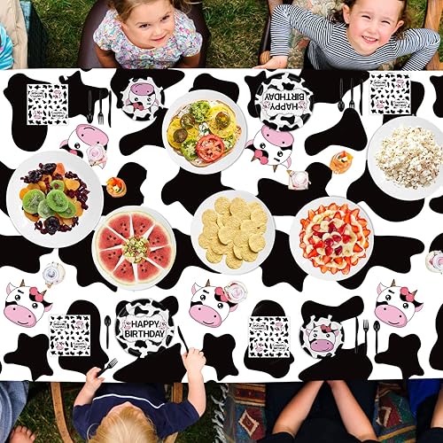 Miniatura 8 de Paquete de 238 suministros de fiesta con estampado de vaca, decoración de fiesta de cumpleaños de vaca, granero rosa, juego de vajilla para fiesta