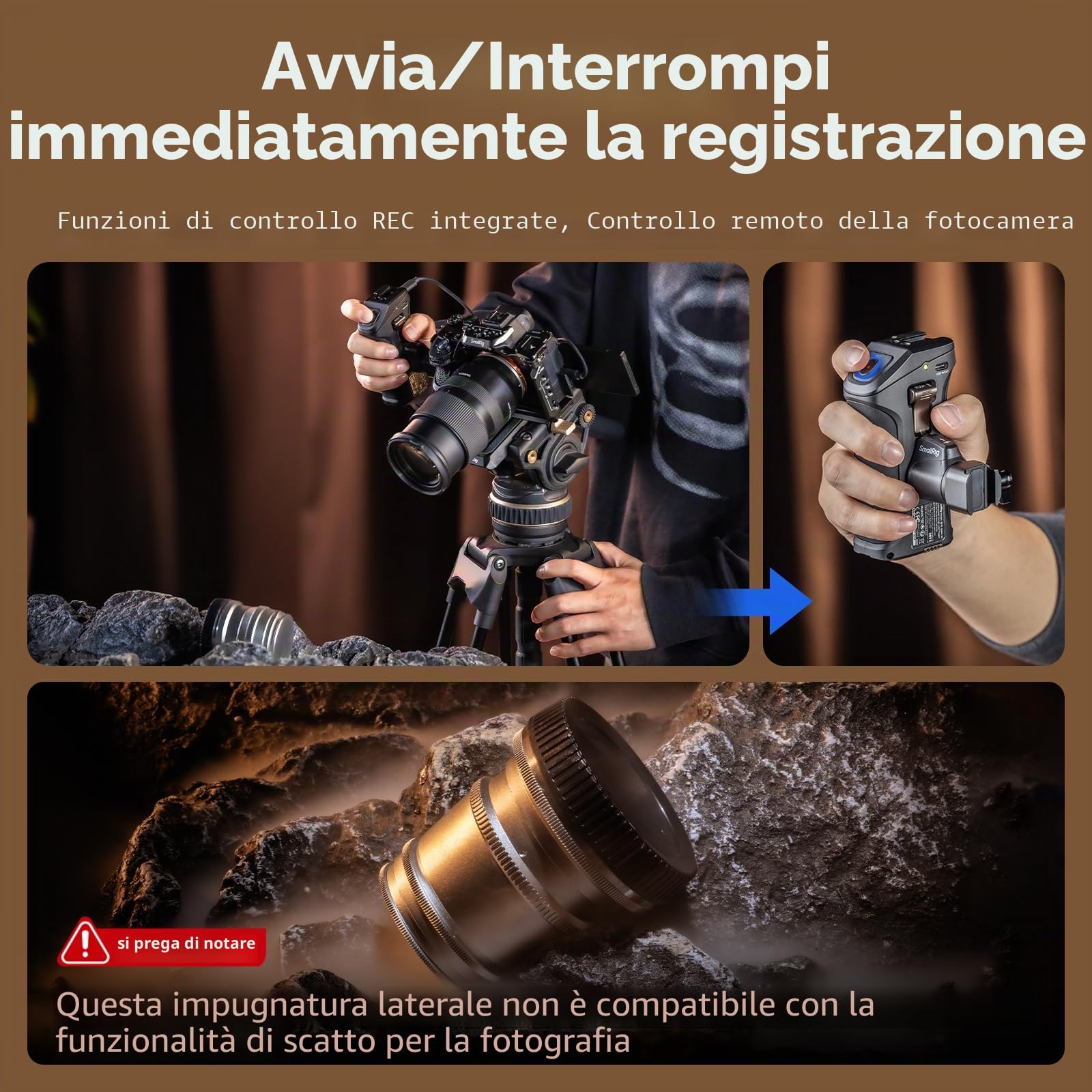 SMALLRIG Maniglia laterale girevole con Trigger Rec per fotocamere mirrorless selezionate, per Sony Alpha 7 IV/Alpha 7R V / A7 III / FX3 / Alpha 9, compatibile con batteria F550/570, controllo
