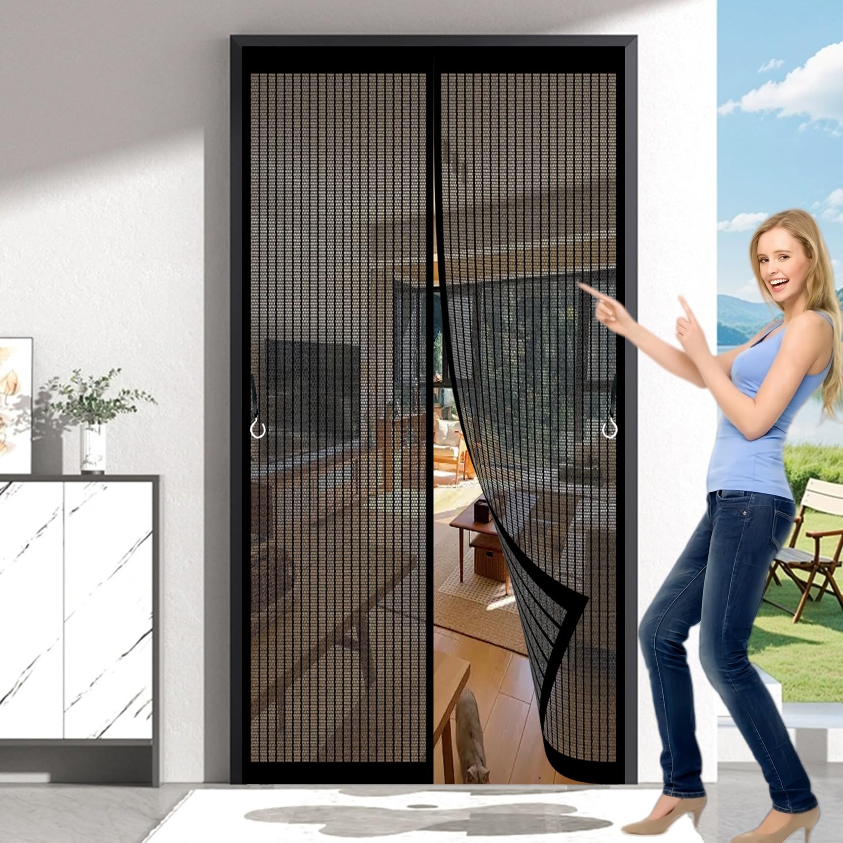 Fliegengitter Magnetvorhang 155 x 220 cm Anpassbar, Lichtdurchlässig, Einfache Montage, Selbstschließend, Insektenschutz Vorhang für Schlafzimmertür, Fenstertür, Schwarz