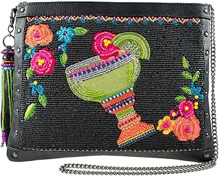 Mary Frances Salt on the Rim Beaded Margarita Leather Crossbody Clutch Handbag, Black