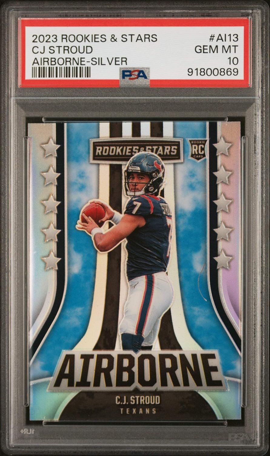Graded 2023 Panini Rookies & Stars CJ Stroud #AI13 Airborne Silver Rookie RC Football Card PSA 10 Gem Mint