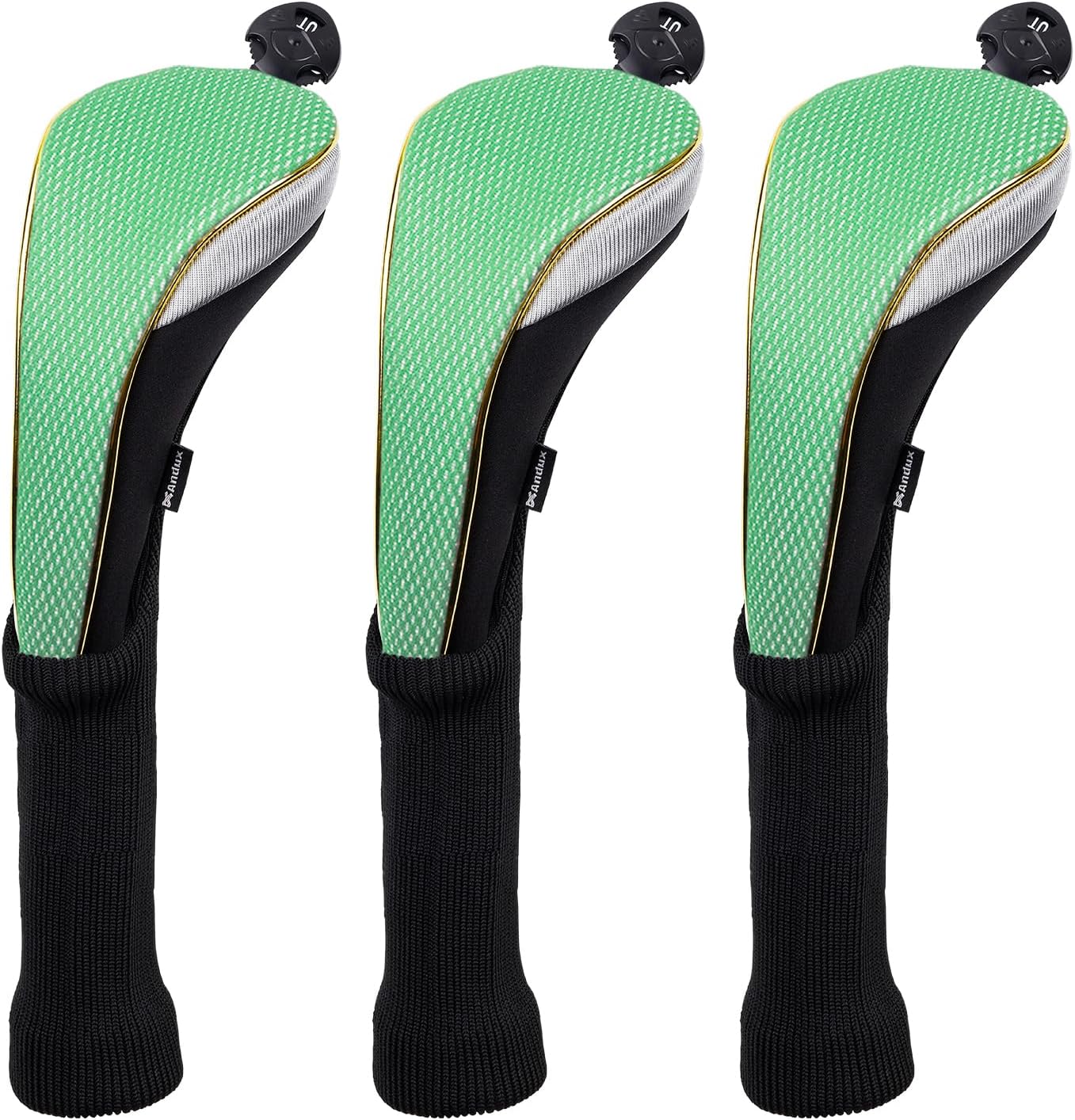 Andux 3Pcs/Set Long Neck Gold Golf Hybrids Club Head Covers with Dial No. Tag MT/HY14