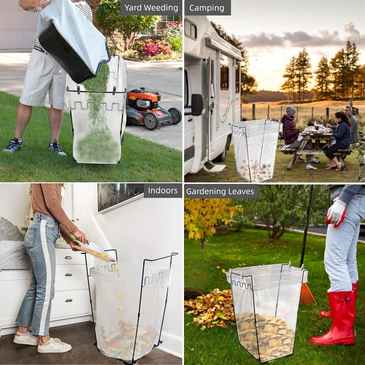 Garden Trash Bag Holder - Outdoor Leaf Bag Support Stand Multi-Use Metal Garbage Bag Holder Frame Holds 30-45 Gallons Bag for Leaves, Camping, Yard Weeding, Lawn Party(2PCS) - Image 7