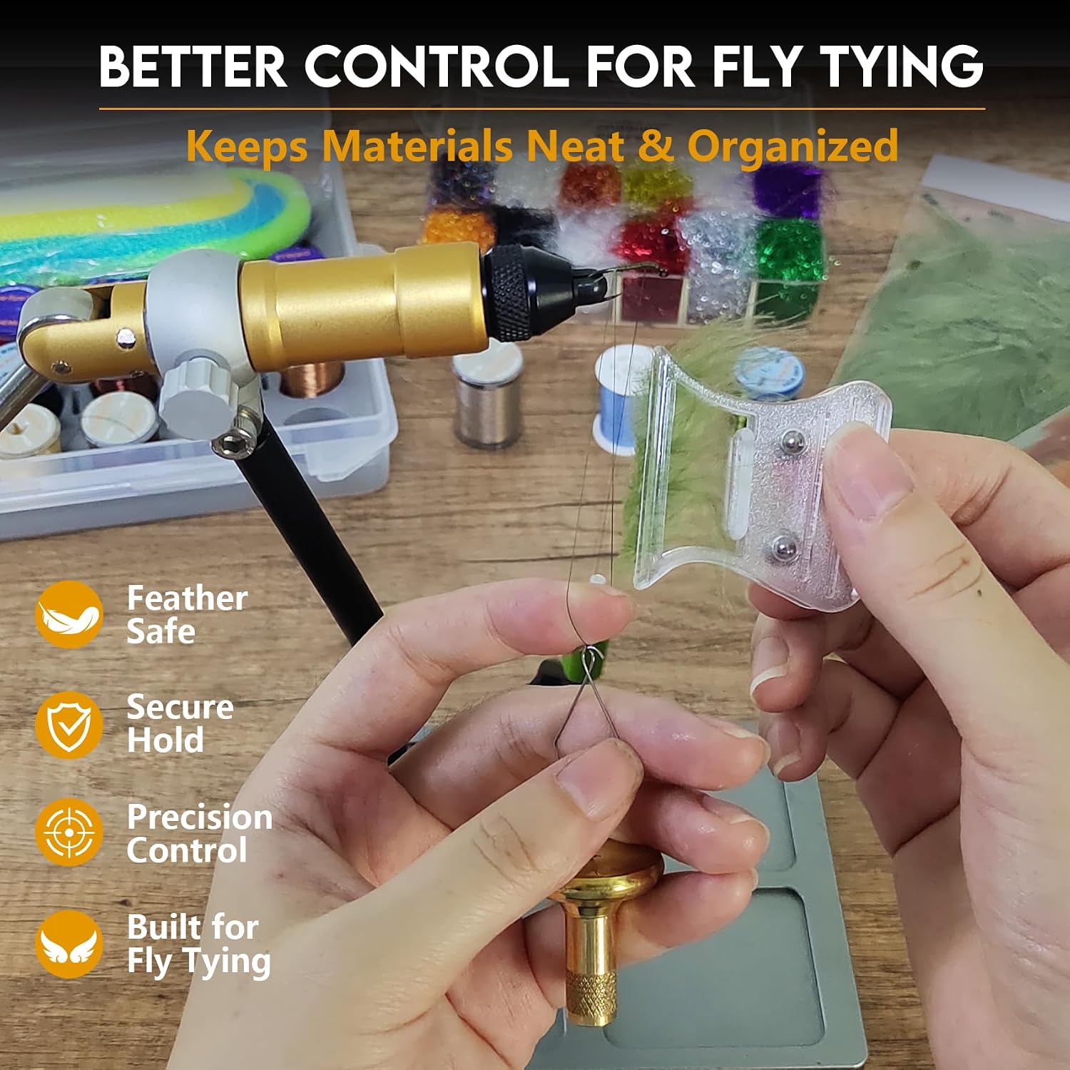 EUPHENG Smooth Flat Jaw CDC Feather Clips Fly Tying Hackle Clamp | Fly Tying Hackle Dubbing Holding Tool Transparent Anti-Slip Grip Texture Secure Feather Holding Fly Tying Accessories
