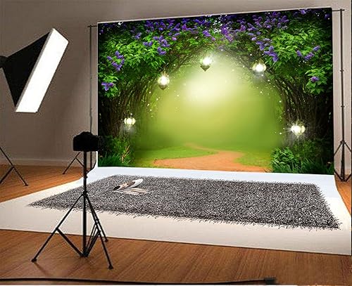 Miniatura 2 de Telón de fondo de jardín encantado de 7 x 5 pies para niñas de jardín de hadas para fiesta de cumpleaños, fondo de fiesta