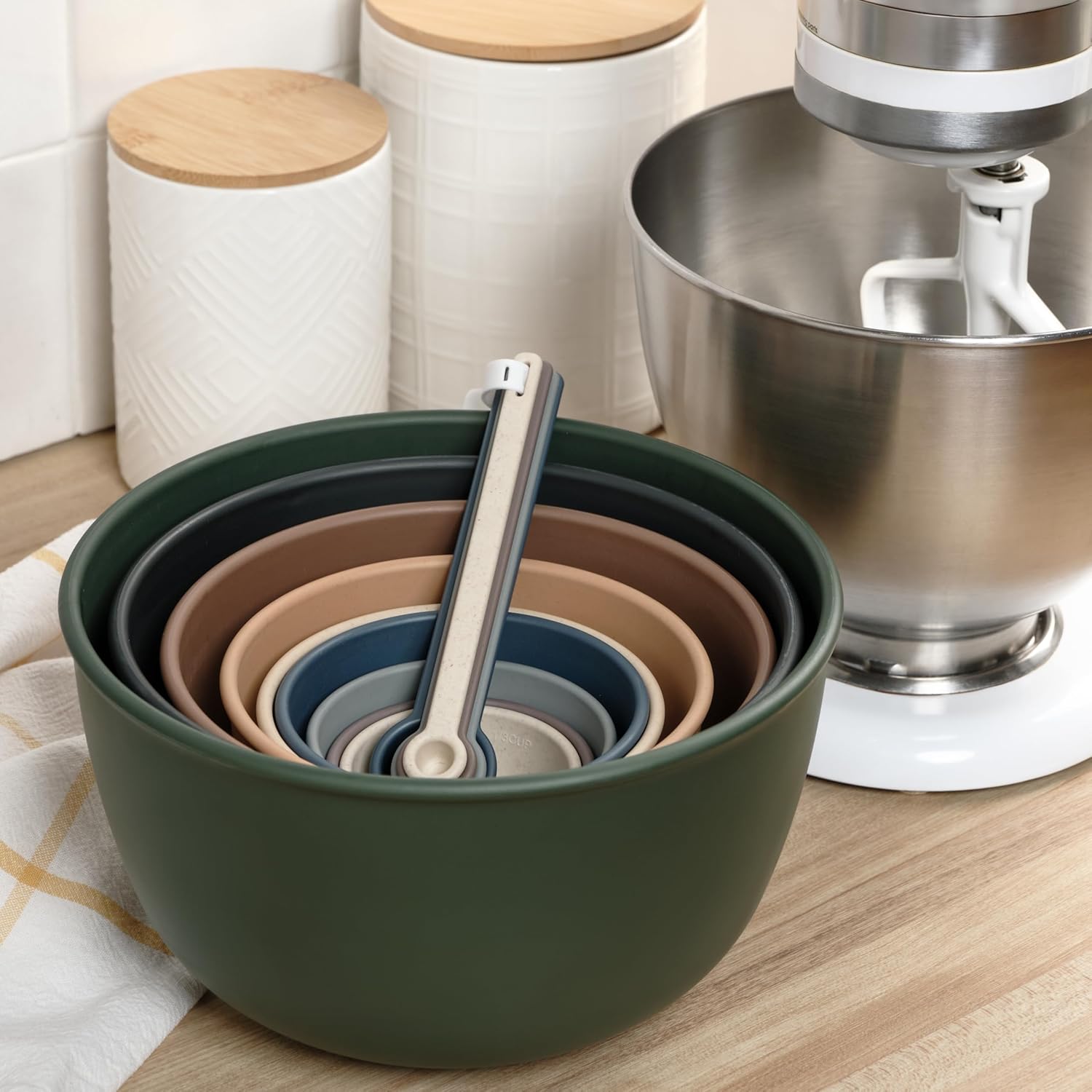 Bamboozle Mixing Bowls | 5 Piece Plant-Based Nesting Bowl Set | Matte Finish | Multi-Color | Dishwasher and Microwave Safe | Alpine Forest