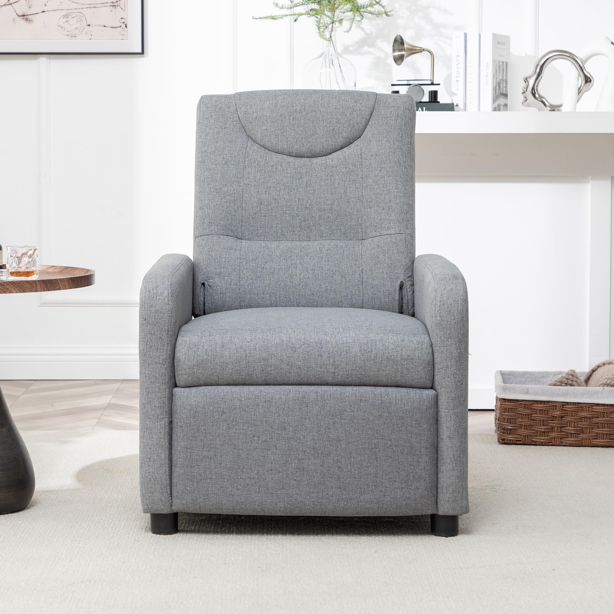 Thanaddo Relaxsessel Fernsehsessel Ruhesessel mit Liegefunktion, Einzelliege Sessel 140° Verstellbarer Rückenlehne, Ergonomisch Lounge Sessel bis 160 kg für Wohnzimmer Heimkino, Leinen Grau