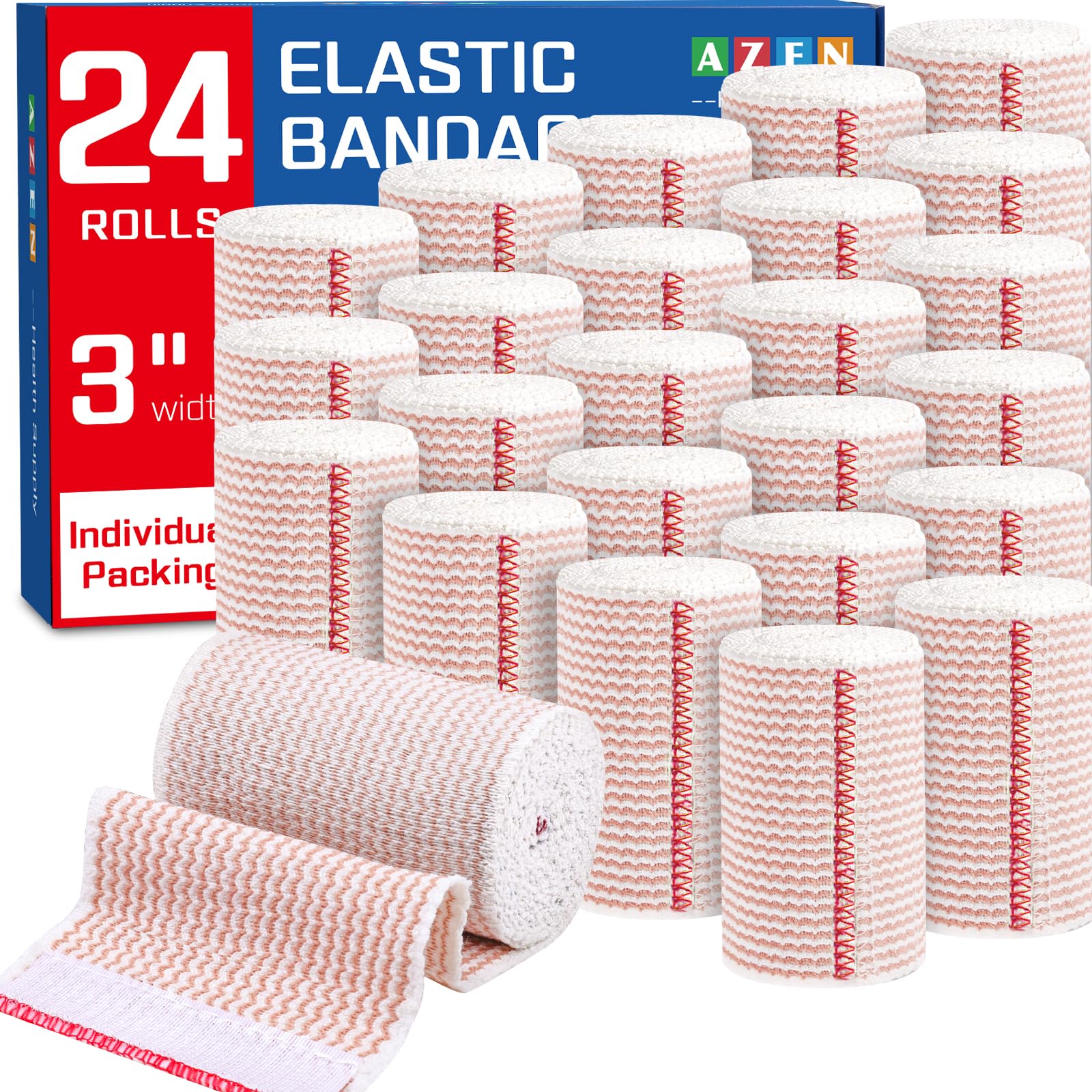 AZEN Premium 10 Pack Elastic Bandage Wrap 3 Inch, Compression Wrap Bandage for Legs, Ankle, Knee, Tummy, Body, Lymphedema Wraps for Legs, Latex-Free — Amazon image 8