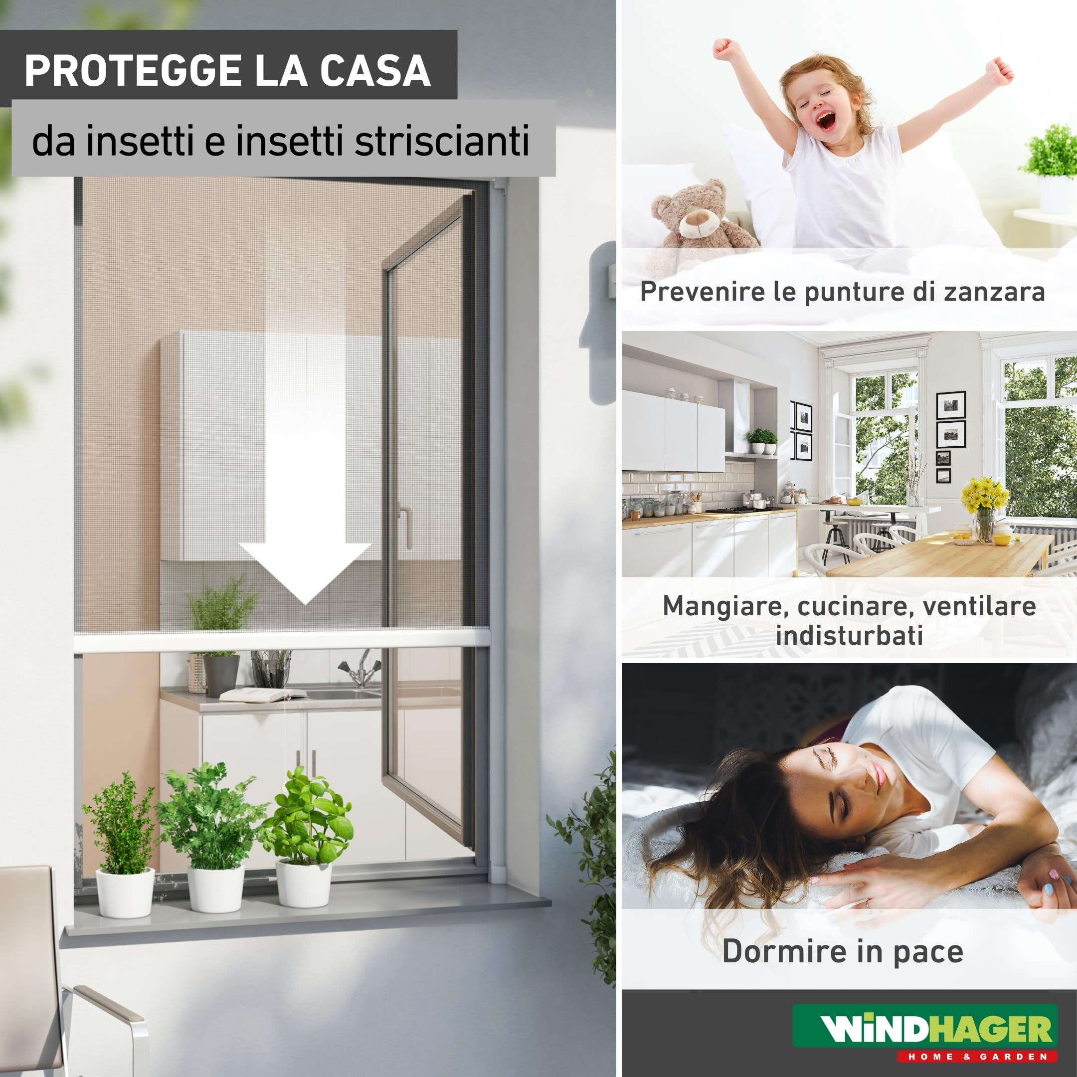 Windhager Protezione Insetti Basic, Zanzariera Avvolgibile in Alluminio, Kit Fai Da Te, 130 x 160 cm, Bianco, 04501