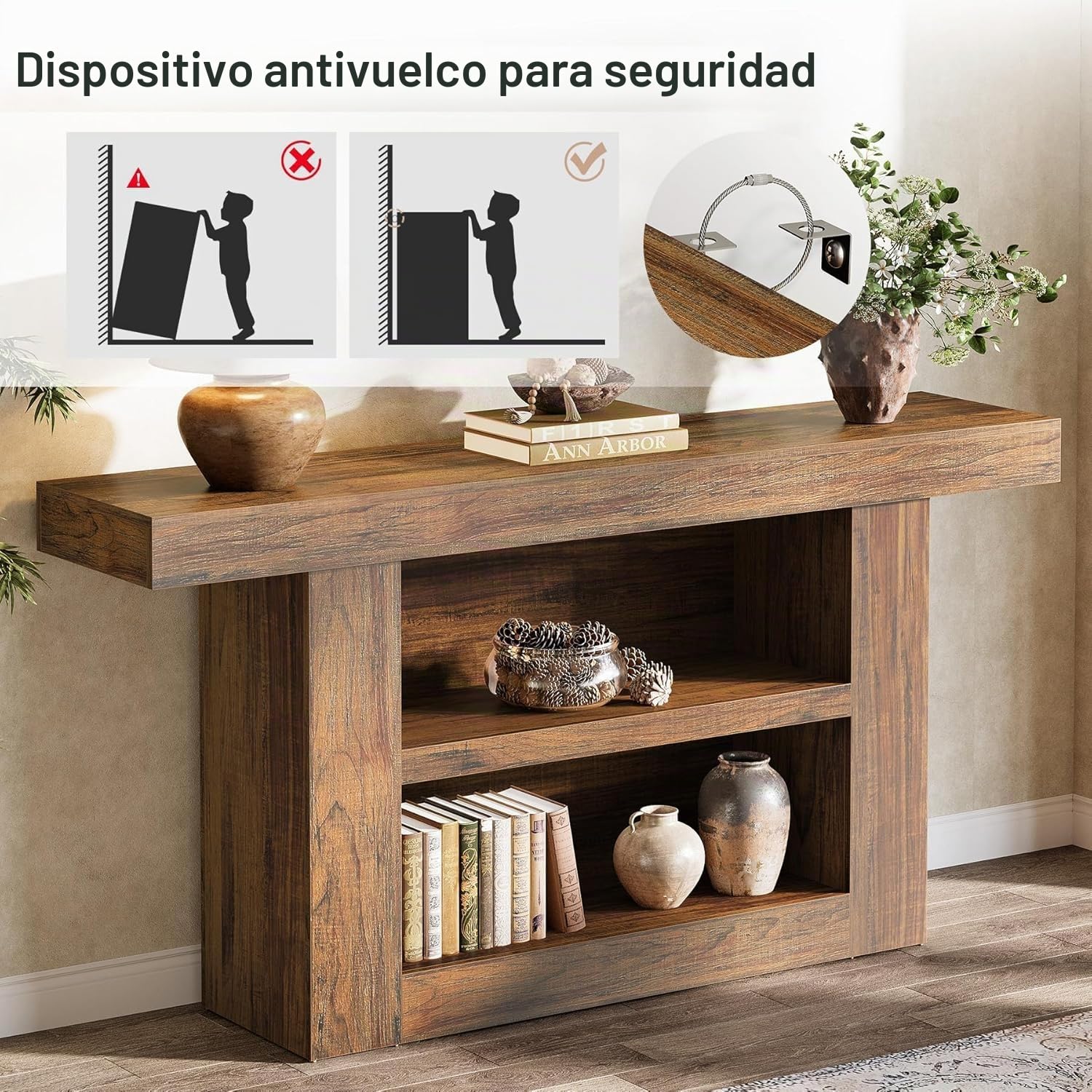 Lailang 160cm Mesa de Entrada, Mueble Pasillo Estrecho, Recibidor Entrada con Estante, Consola Recibidor Madera, Muebles Auxiliares de Salon, Recibidores Modernos, 160 x 8 x 20 cm, Brown