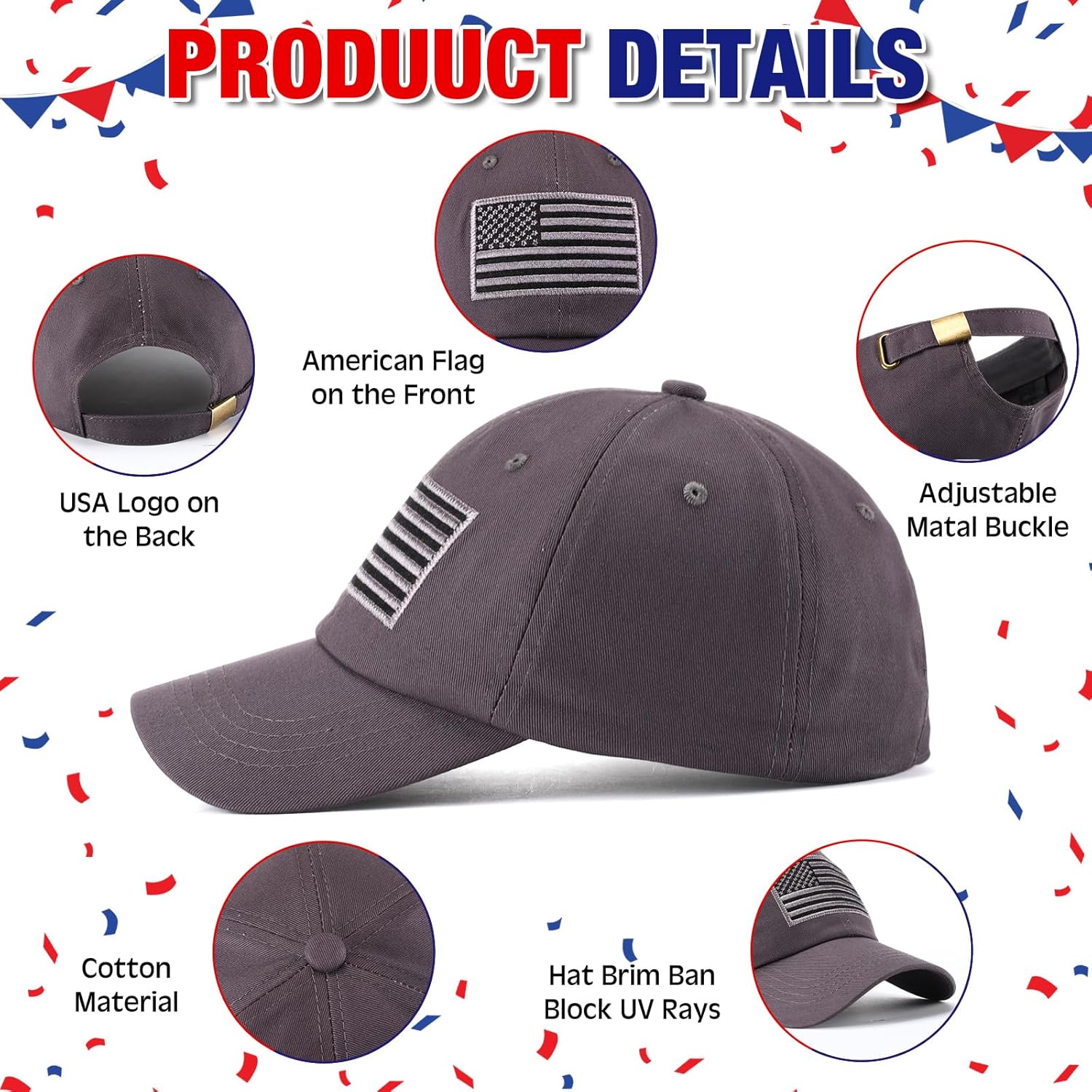 Tarpop 6 Pcs American Flag Baseball Cap 250th Anniversary Tactical American Flag Hats Adjustable Washed Us Cap for Women Men