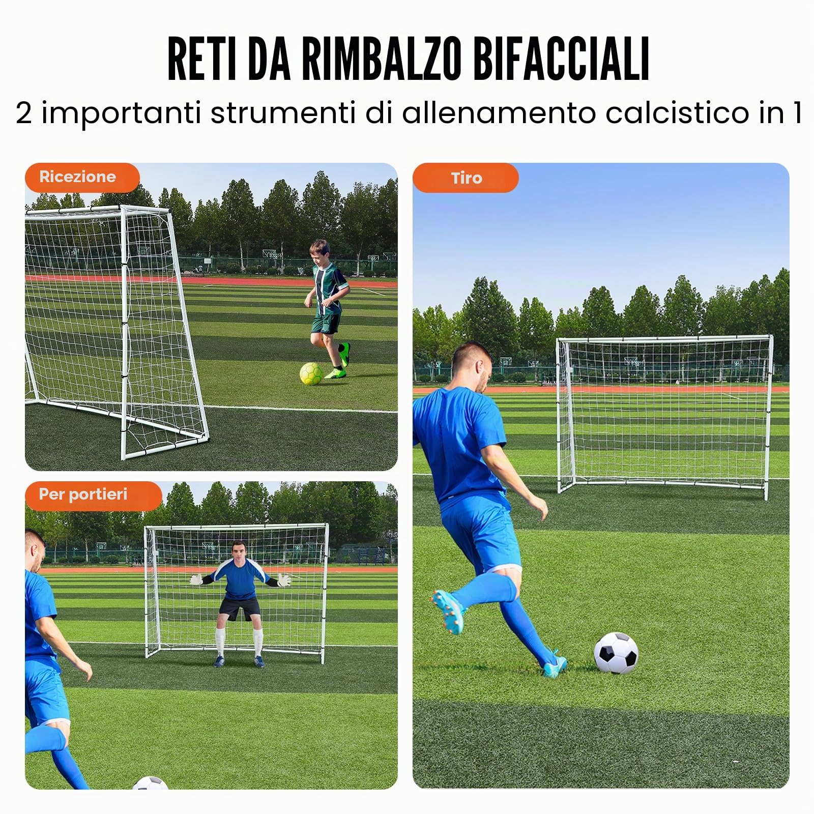 VEVOR Allenatore di rimbalzo per calcio, attrezzatura da allenamento per calcio in ferro, parete da rimbalzo per calcio, rete da rimbalzo su entrambi i lati, facile da montare, perfetta per praticare