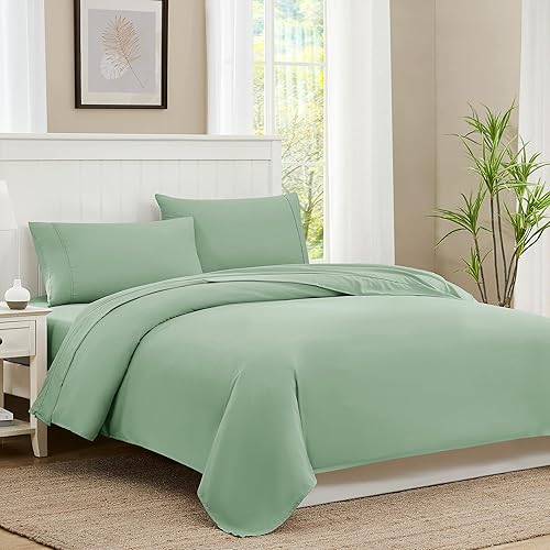Miniatura 8 de Juego de sábanas de tamaño individual, sábanas suaves de microfibra con bolsillos profundos de 15 pulgadas, sábanas transpirables de 3 piezas