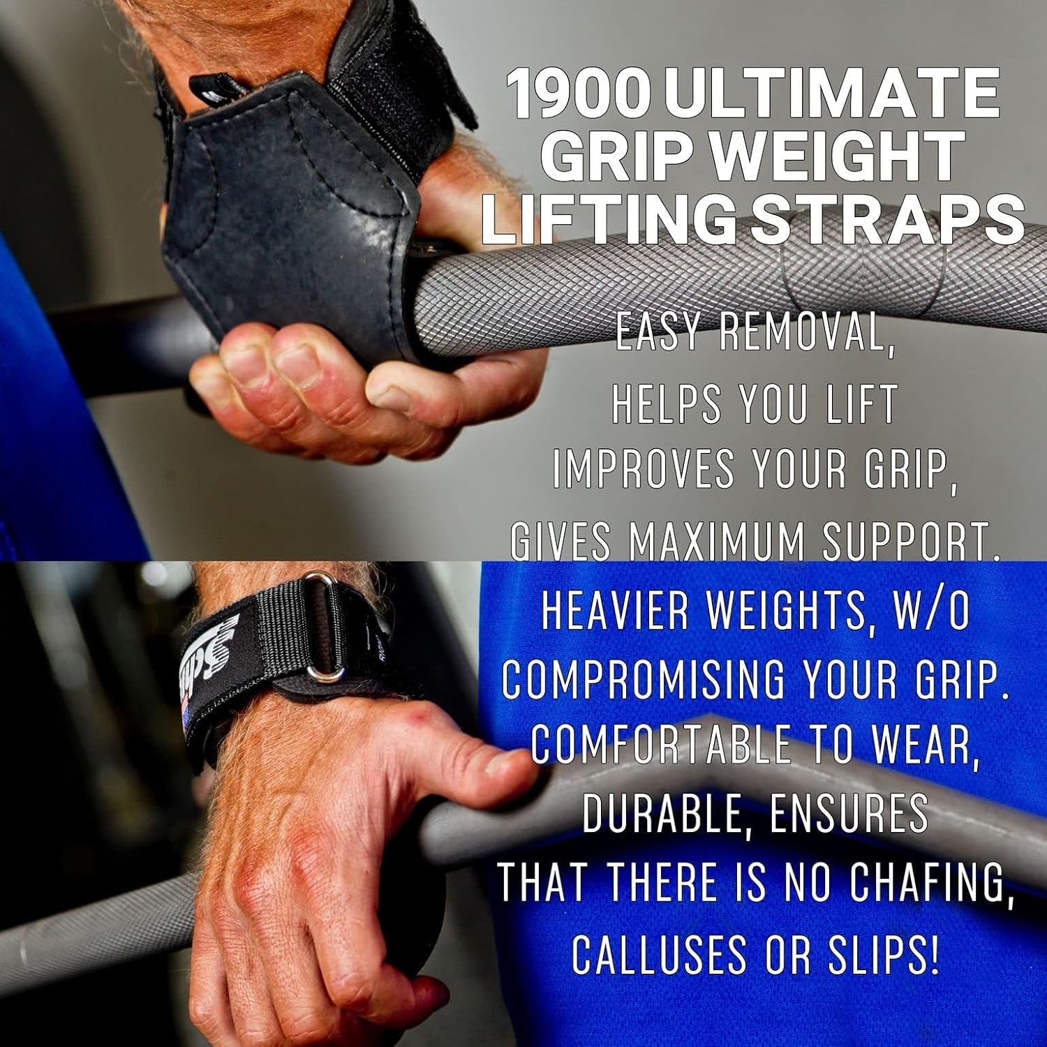 Schiek Sports 1900 Ultimate Hand Grip - 9 mm Thick Neoprene Grips for Weight Lifting - Ultra Durable Non Slip Secure Grip