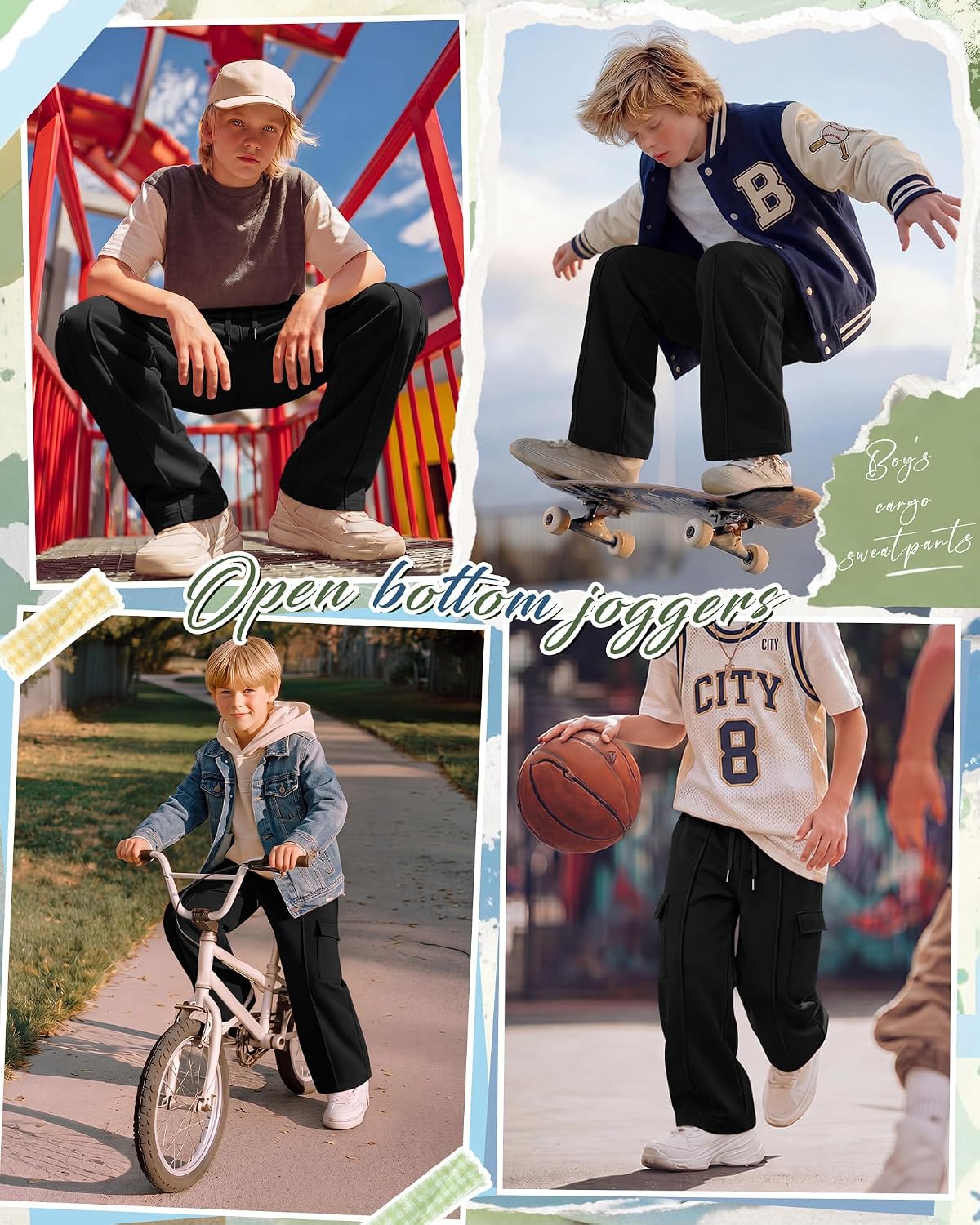 Boys' Wide Leg Cargo Sweatpants | Wide Leg Cargo Sweatpants, Baggy Jogger Pants, Drawstring Pocket Trousers, Back to School Casual Wear, for Boys 7-16 Years