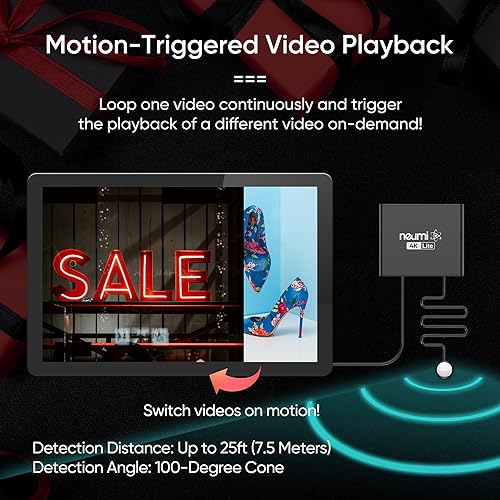 Vista 2 de NEUMI Atom 4K Lite Reproductor multimedia digital Ultra-HD con sensor de movimiento y botón de activación, reproduce videos 4KUHD desde unidades USB