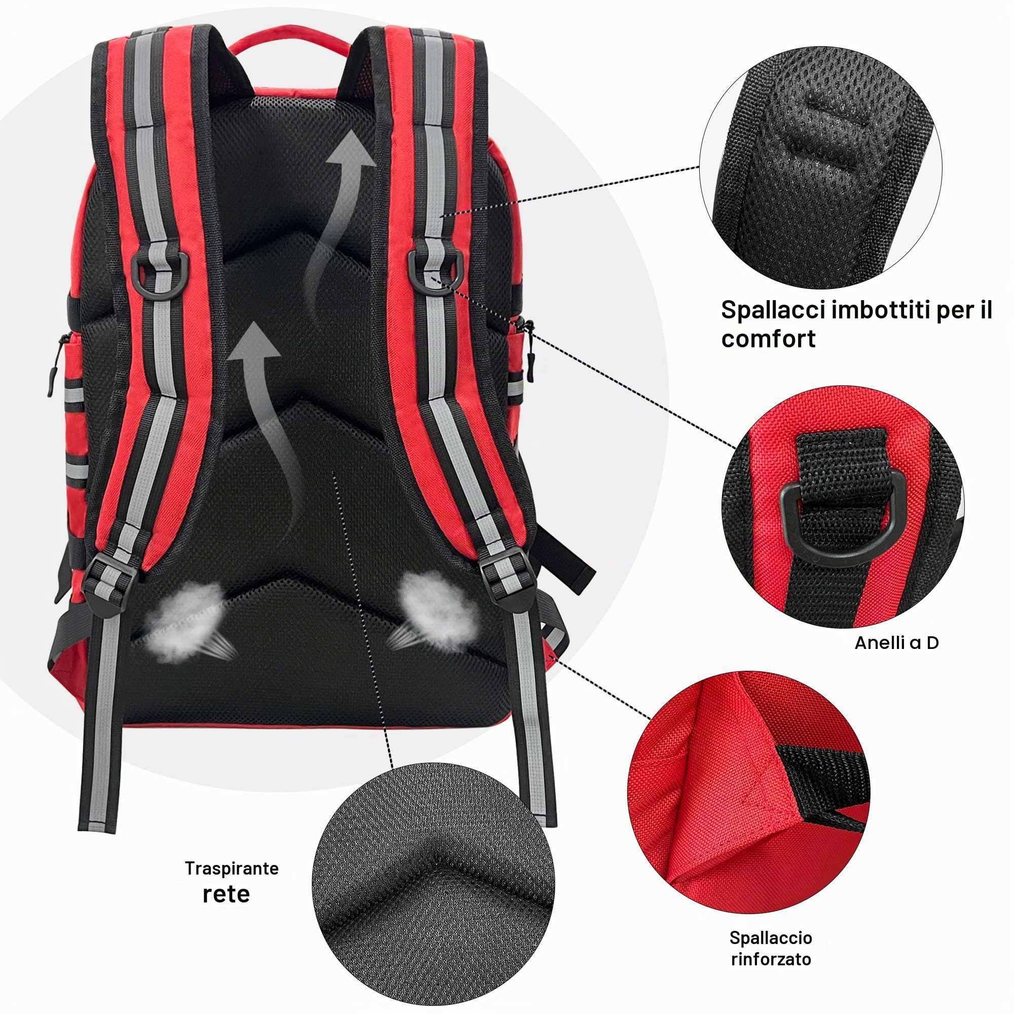 Zaino medico professionale, zaino di primo soccorso vuoto, con striscia riflettente e fondo antiscivolo, per campeggio, escursionismo e viaggi (rosso, grande)