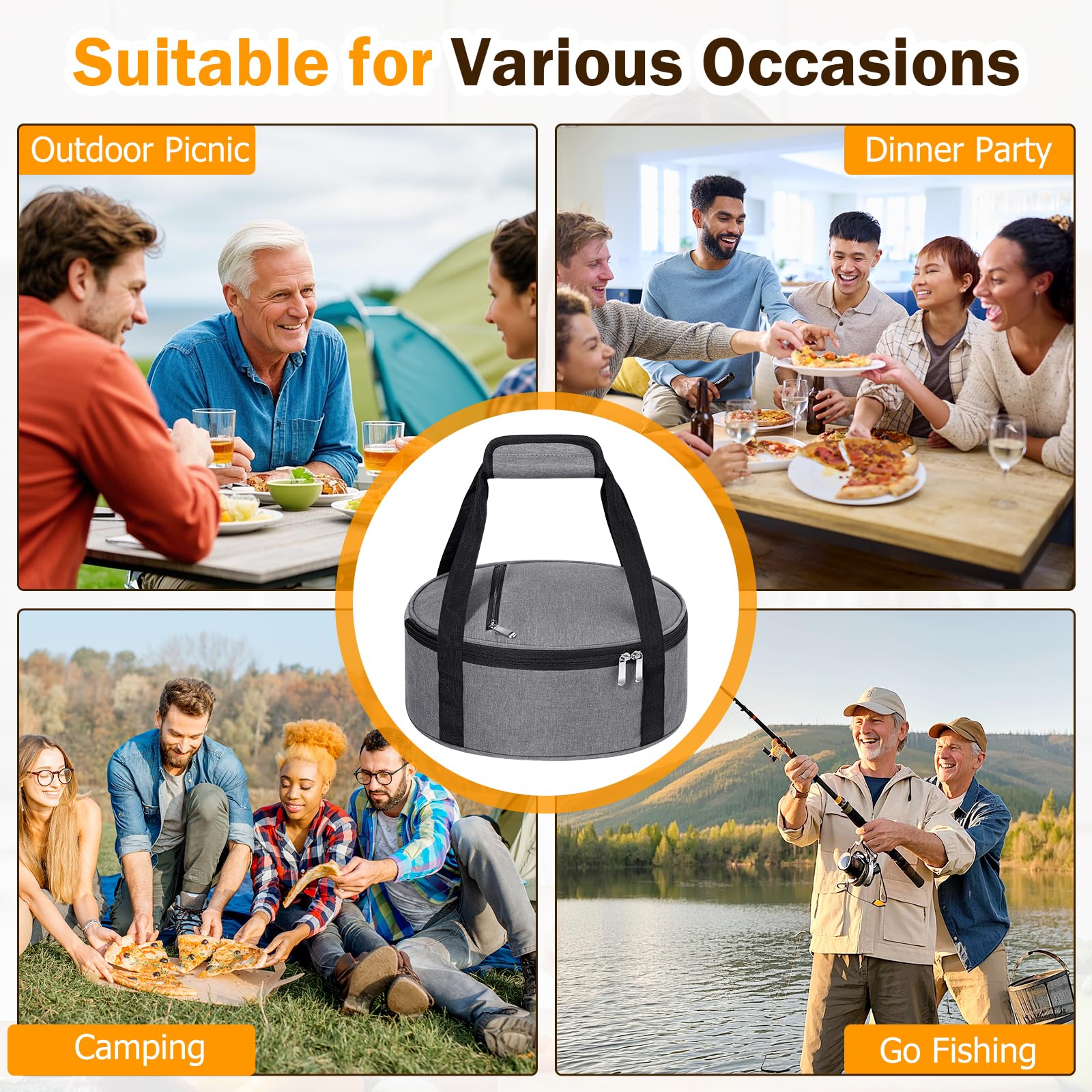 Cacerola redonda aislada, bolsa transportadora para tartas, portador portátil para alimentos calientes o fríos, bolsa térmica o enfriadora, bolsa de almuerzo de lasaña para fiestas de comida