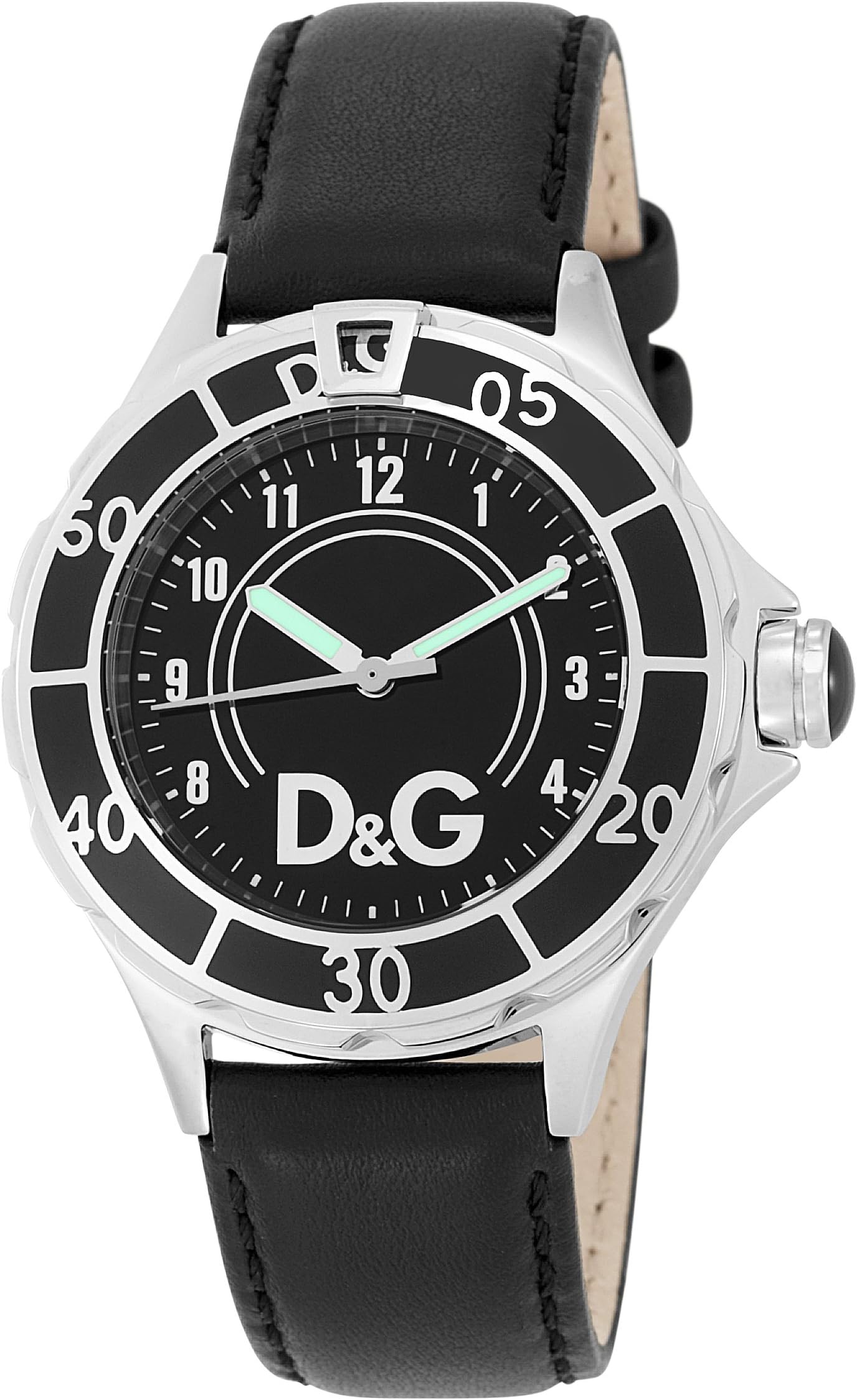 Dolce & Gabbana D&G DW0509 Anchor Black Dial Black Leather Strap Watch