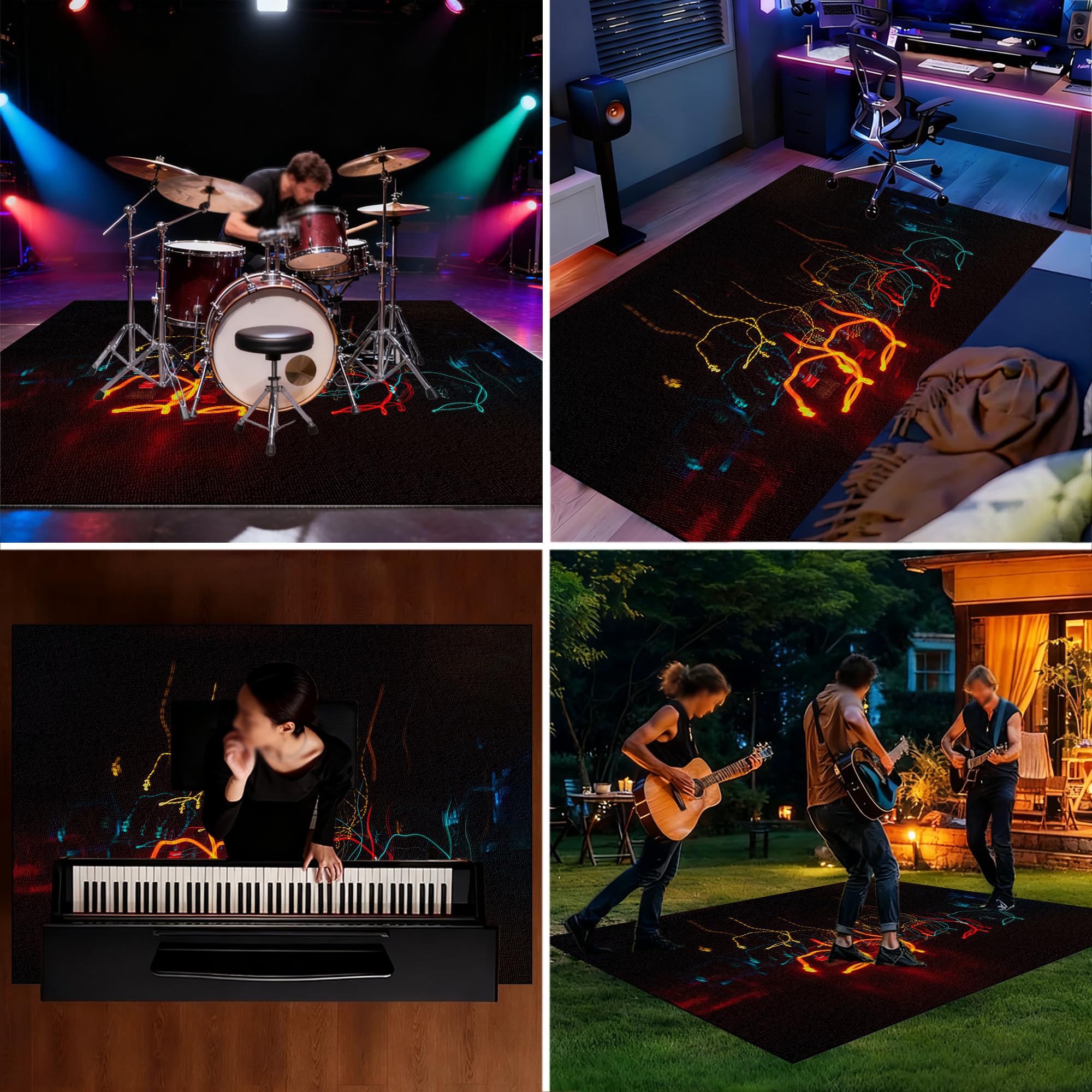 Elektroniczny dywan perkusyjny, do perkusji, jazzu, perkusji, zestaw do bębna basowego, werbla, instrumentów perkusyjnych, mata chroniąca przed hałasem, antypoślizgowy dywanik bębnowy, 160 x 140 cm