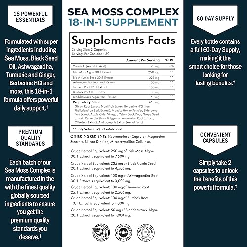 Miniatura 2 de BioSchwartz Aceite de semilla negra de musgo marino Ashwagandha Suplemento de jengibre con cúrcuma berberina HCI bardana vejiga resveratrol saúco