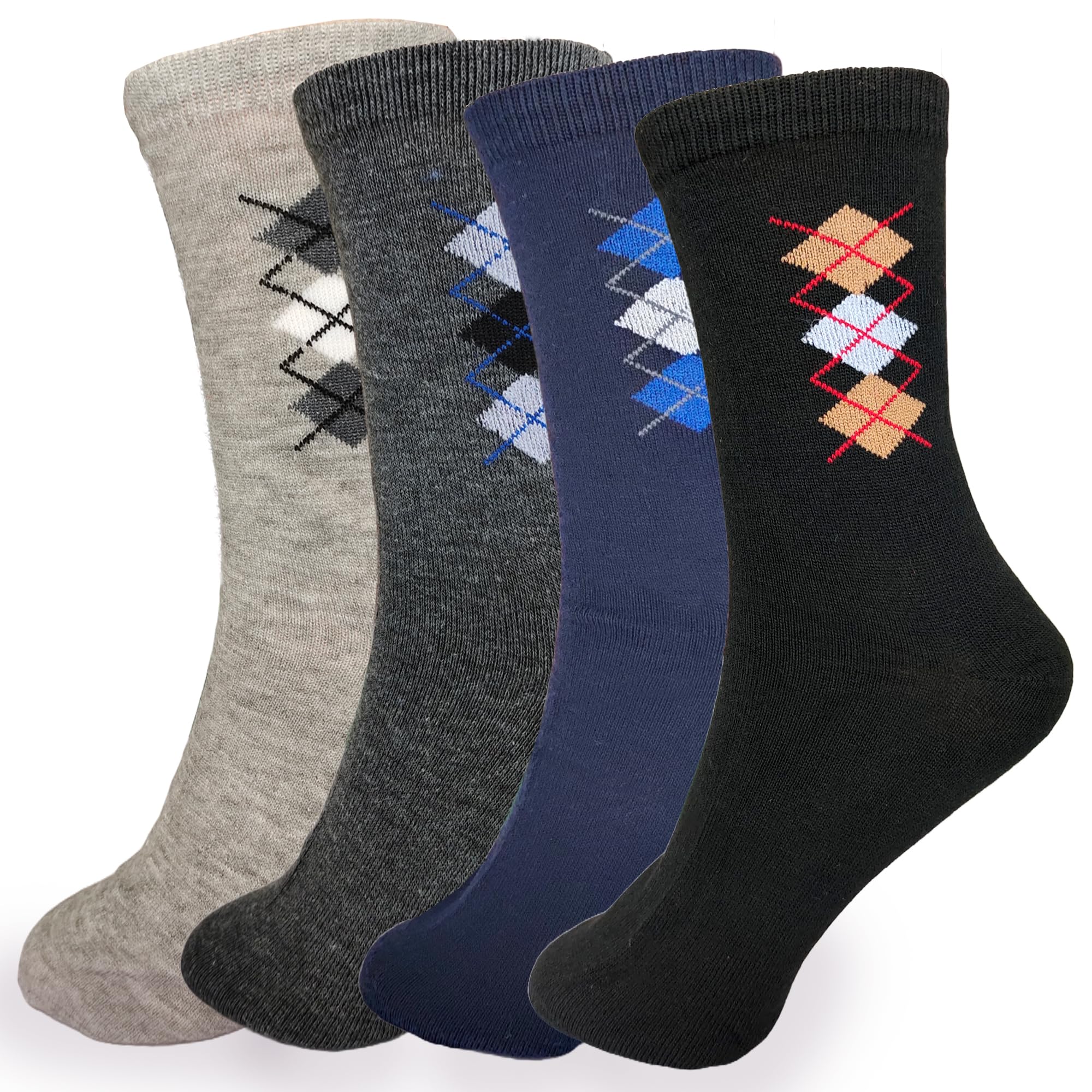 Socks for Men Man Soft Cotton Crew Full Long Length Argyle Embroidery Designer Business/Formal/Office Wear Socks Combo - Pack of 4 (IN, Alpha, Free Size, Style 2)-picture-52