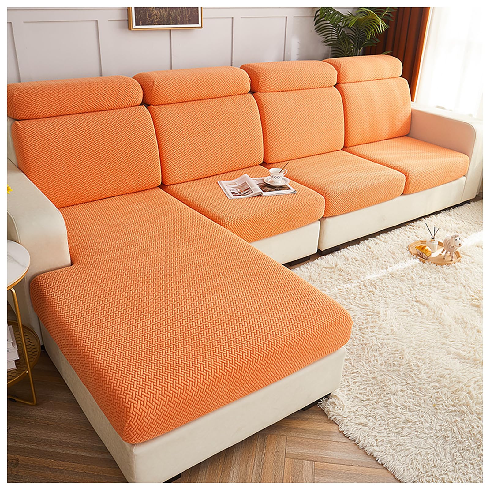 Housse canapé extensible orange 3 places pour protège-meuble extensible et lavable