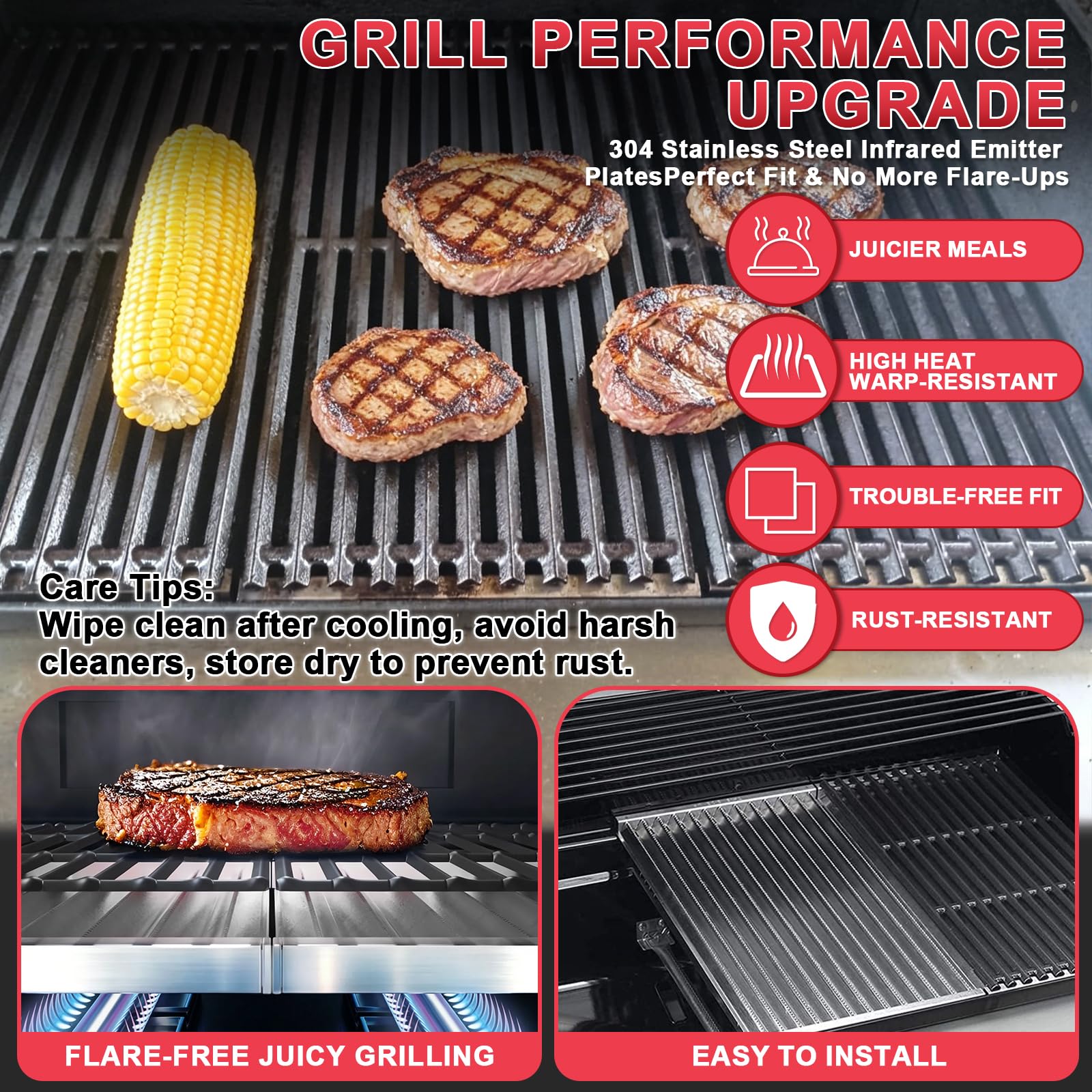 DcYourHome Griglia di ricambio in acciaio inox per Charbroil 466242715,466242815,463242715,463242716,463276016,3-pack