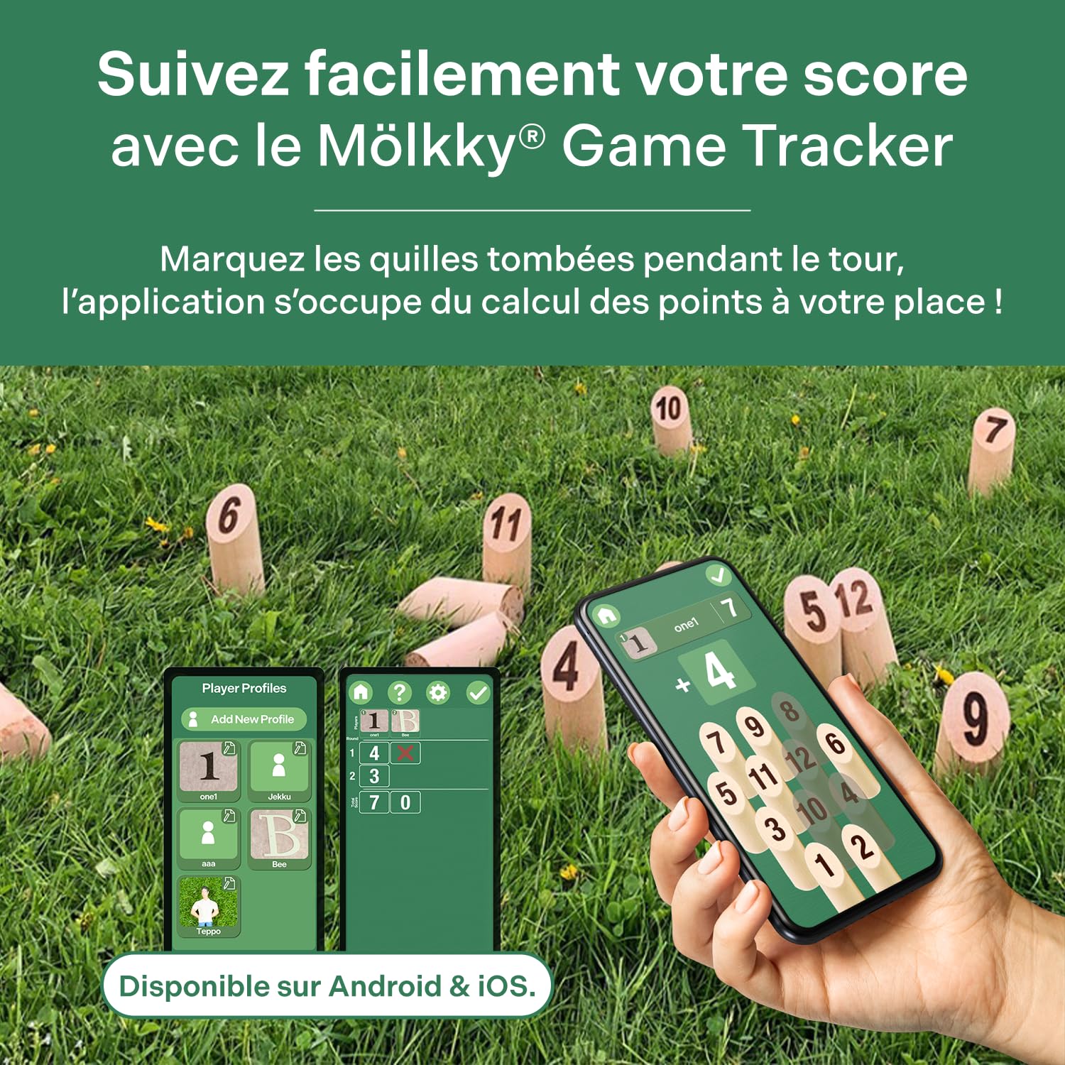 Mölkky Sport Bag - 12 quilles en Bois de Bouleau, 1 bâton, Sac de Transport, carnet de Scores, Mölkkaari - Jeux de Lancer de Tournoi pour l’extérieur - Jeu de mölkky pour la Famille, Les Amis