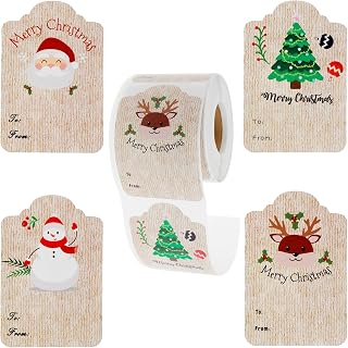 300Pcs Christmas Gift Tags Labels Christmas Santa Claus Gift Name Tag Stickers, Gift Tags for Christmas Presents Self-Adhensive Christmas Label Stickers Xmas Gift Tags for Christmas Gift Wraps