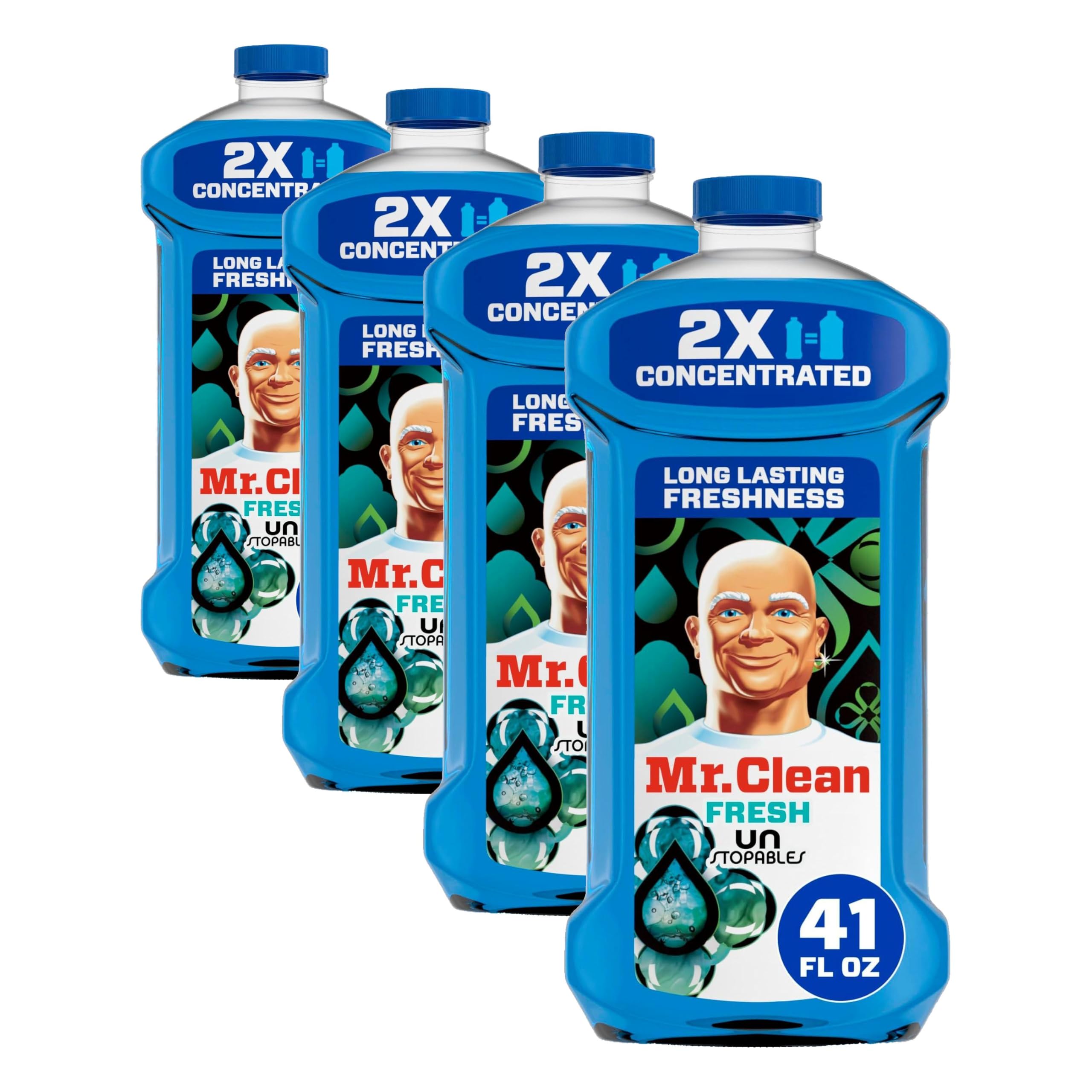 Mr. Clean 2X Concentrated Multi Surface Cleaner with Unstopables Fresh Scent 41 Fl Oz (Pack of 4)