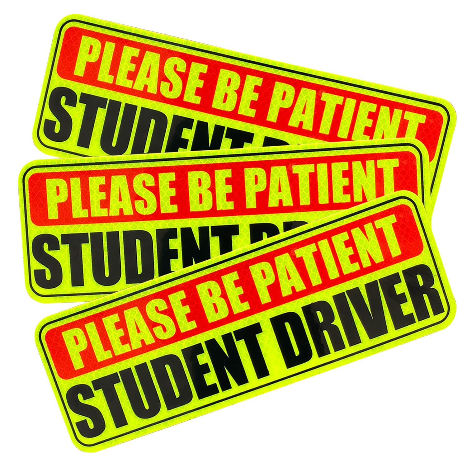 Student Driver Magnet Safety Sign for Car /Truck 3Pcs, Please Be Patient Student Driver , Magnetic Reflective Bumper Sticker for New Student Drivers (3.5'' x 10'', Yellow)