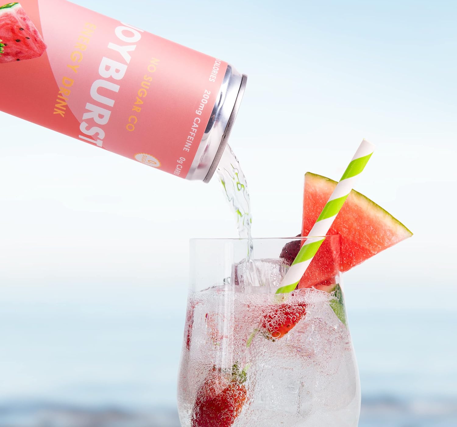 No Sugar Joyburst Energy Drink, Frose Rose, 0 Calorie, 0 Sugar, Sugar Free Energy Drink with Natural Caffeine, Hint of Sweetness and Refreshing Sparkling Water - 12 Packs