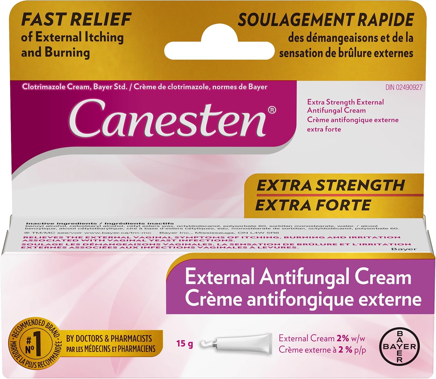 Canesten® Extra Strength External Antifungal Cream for Yeast Infection, Fast Relief from Itching and Burning, 15g