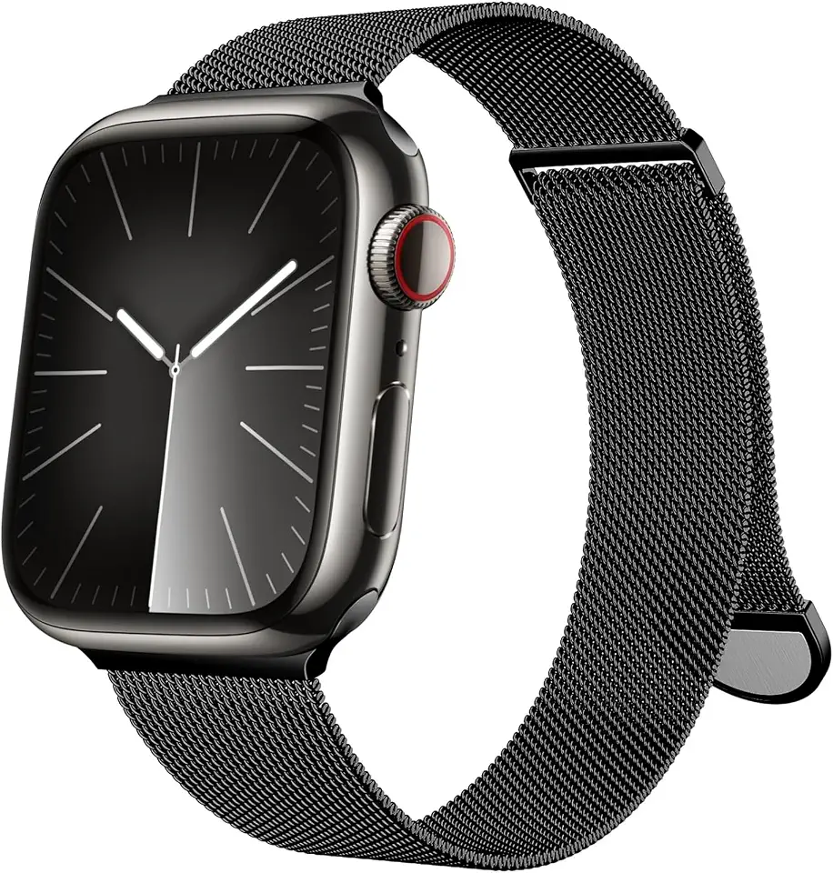 INFOSUN for Apple Watch Band Strap 42mm 44mm 45mm 49mm Metal Mesh Loop Replacement Bands with Magnetic Stainless Steel Clasp for iWatch Ultra/Ultra 2 Series 9 8 7 SE 6 5 4 3(42/44/45/49/49mm, Black)