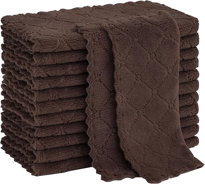 Homaxy 12 Pack Kitchen Dish Cloths (10 x 10 Inches, Grey), Super Soft and Absorbent Coral Velvet Dish Towels, Nonstick Oil Fast Drying Microfiber Cleaning Cloth, No Lint Household Dishcloths