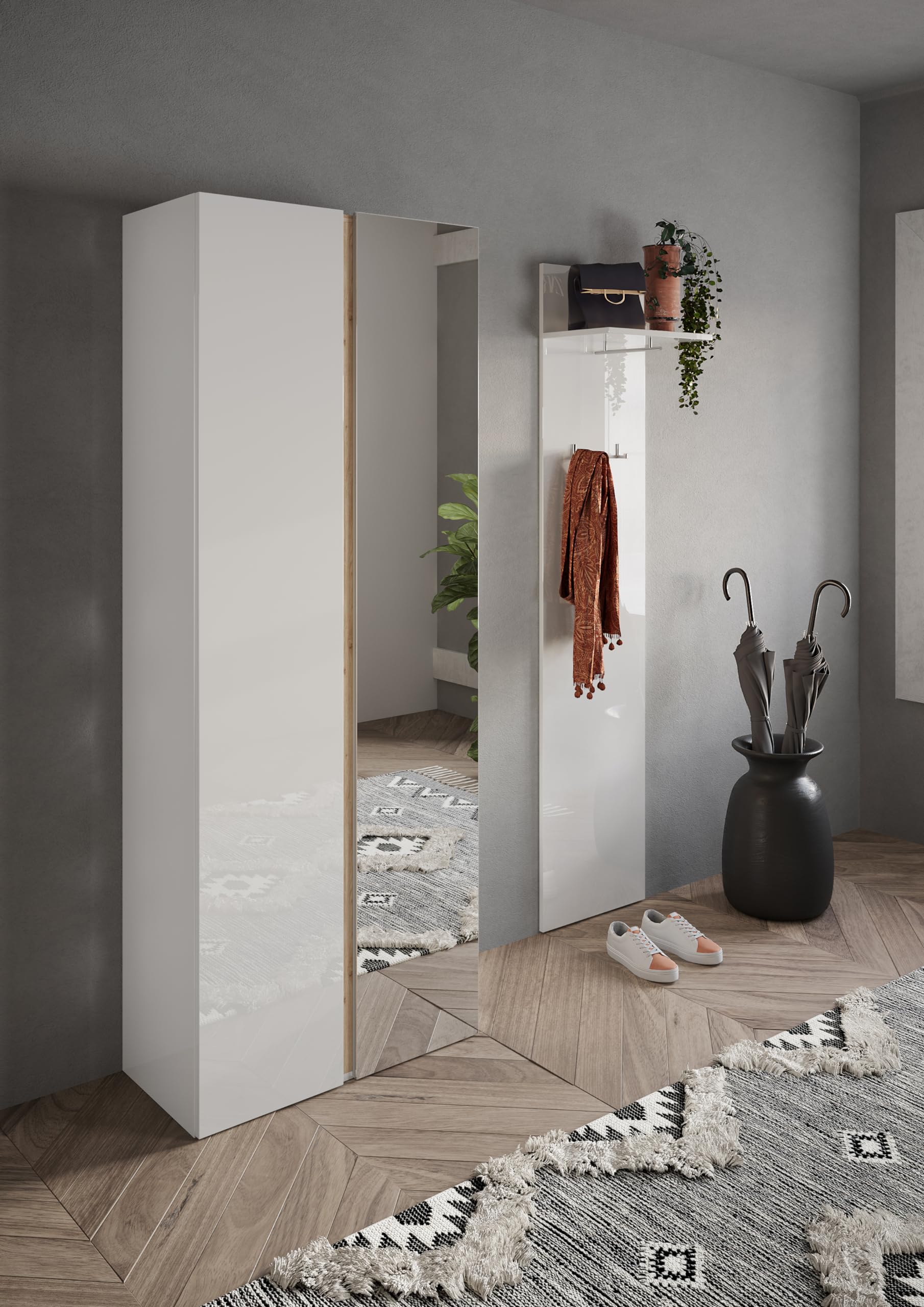 Web Convenienza Scarpiera Moderna Doppia Anta Made in Italy 1 Anta a Specchio e 8 Ripiani - Scarpiera da Ingresso, Soggiorno Camera da Letto - Dimensioni 70x185x35 cm (Bianco Lucido - Kadiz)