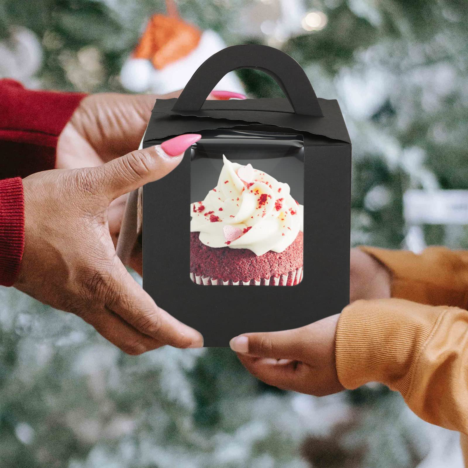 Boite Cadeau Mariage Lot De 100 Boîtes à Cupcakes STARVAST - 9.2x9.2x10 Cm Avec Fenêtre Et Poignées Emballage Fête Mariage