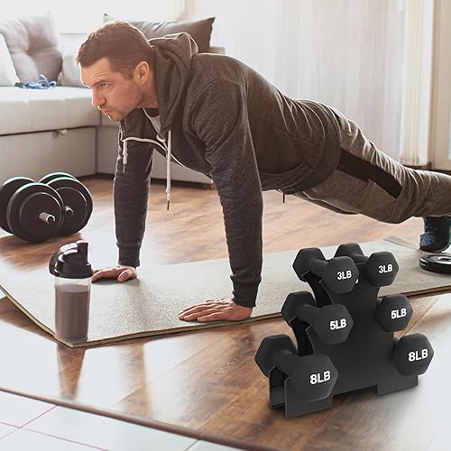 Miniatura 8 de BalanceFrom Neoprene Coated Iron Dumbbell Hex Weights Set with Stand  Color-Coded or Black Options with Non-Slip Grip for Strength Training,