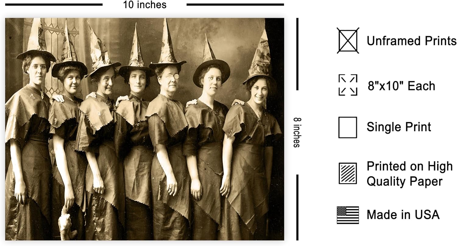 Poster Master Vintage Row of Witches Print - Retro Coven of Witches Poster - Halloween Art - Gift for Men & Women - Gothic Decor for Living Room or Bedroom - 8x10 UNFRAMED Wall Art