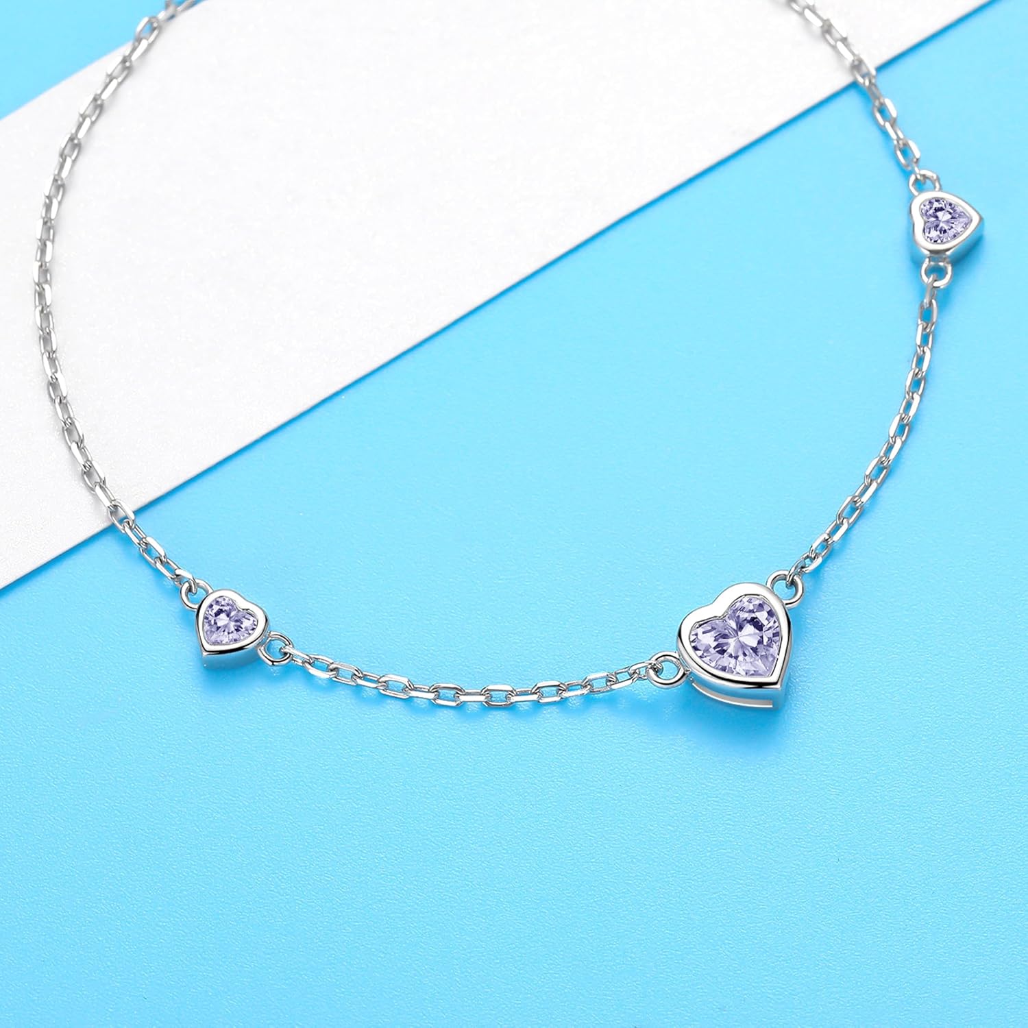 925 Sterling Silver Birthstone Bracelet for Women - Pretty Adjustable Heart Infinity Charm bracelets for Mother Daughter Sisters Bestie - Mother's Day Christmas Anniversary Birthday Gift Jewelry