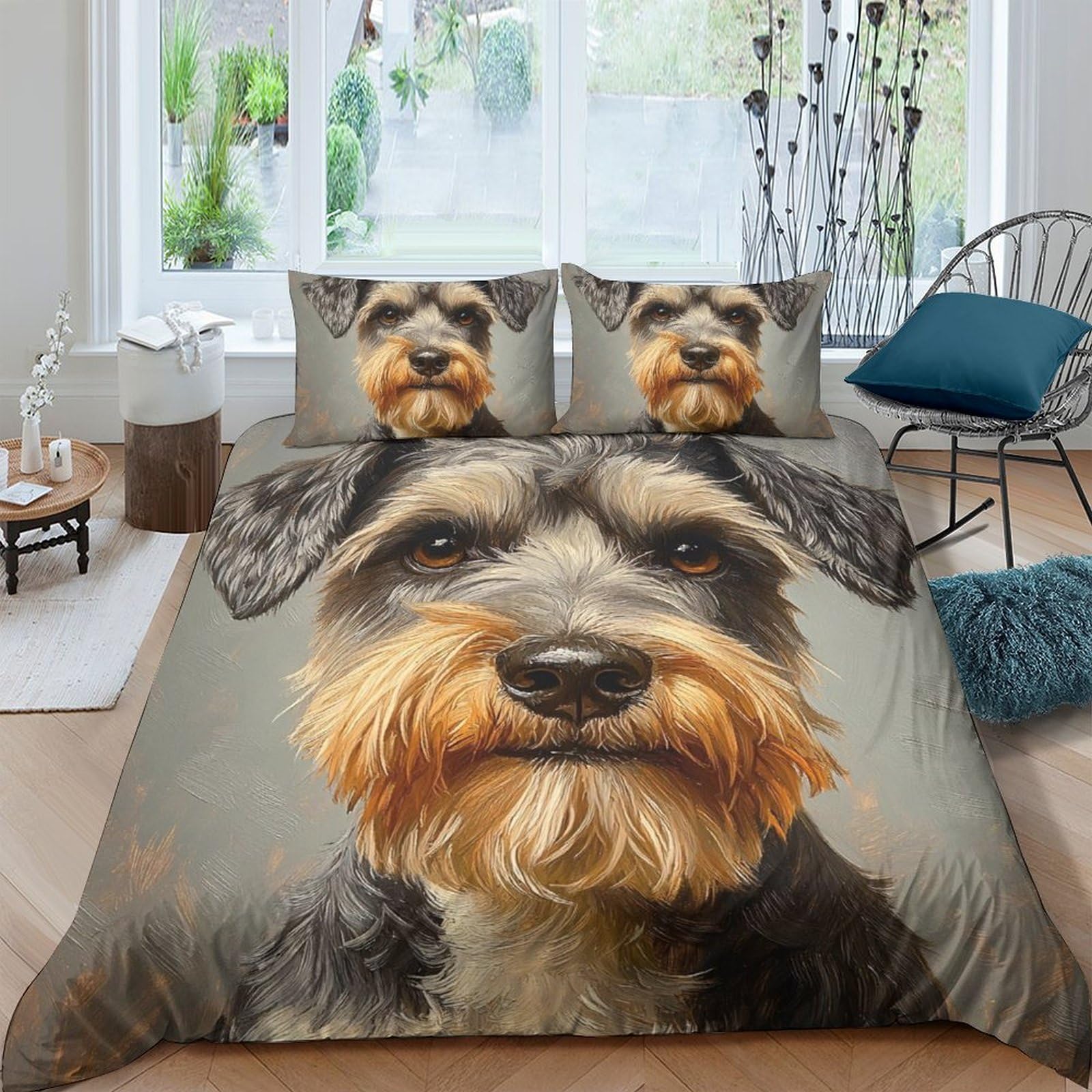 Ctjqhvkz Style-10 3D Printed Schnauzer Dog Fitted Sheet Microfiber Soft Breathable Puppy Bed Cover For Bedroom Guestroom Decor Single（135X200cm）