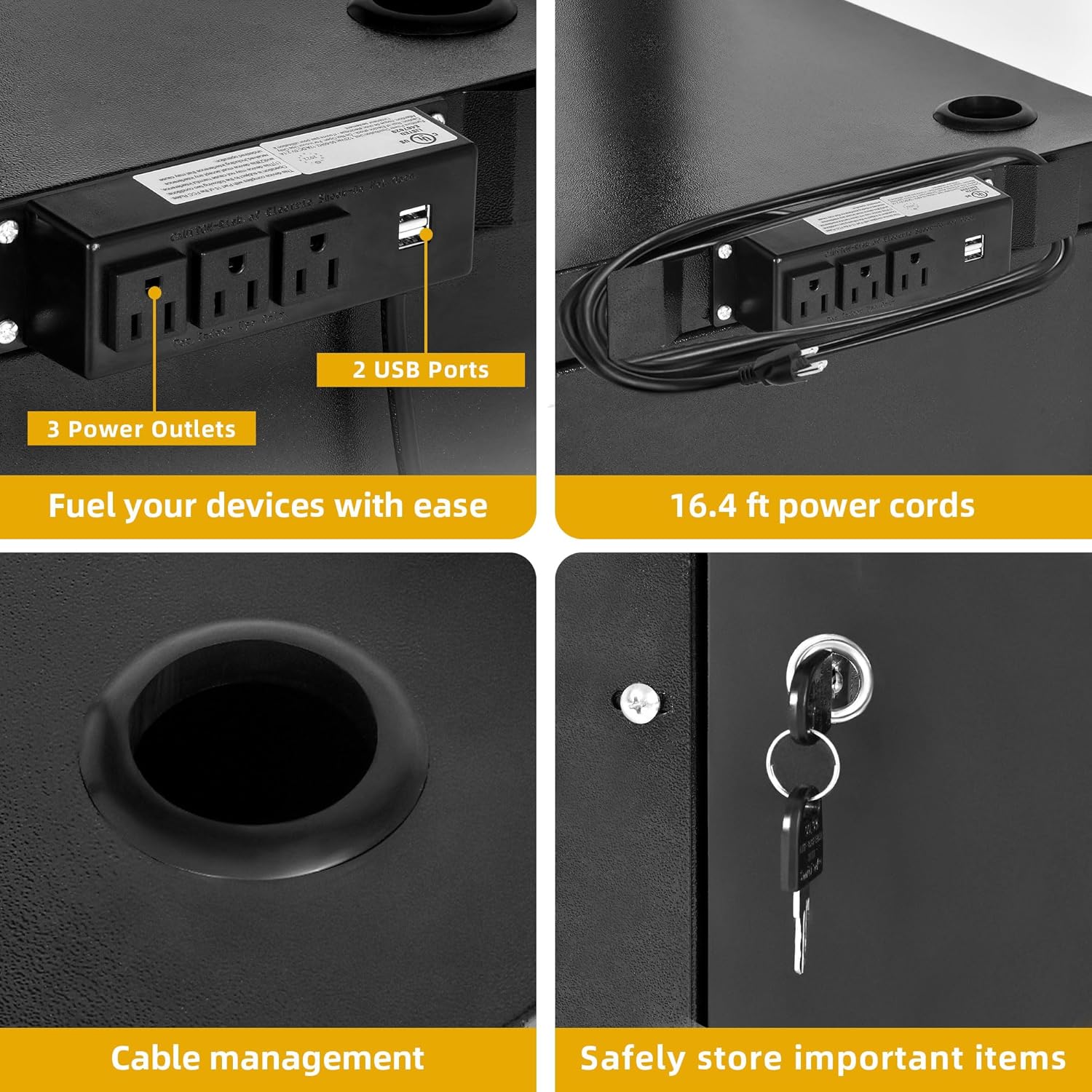 DWVO AV Cart with Locking Cabinet, Metal Presentation Cart with Wheels & Power 16.4ft Extra-Long Cord, Rolling Media Cart with Keyboard Tray for Computer Laptop Projector Printer Black