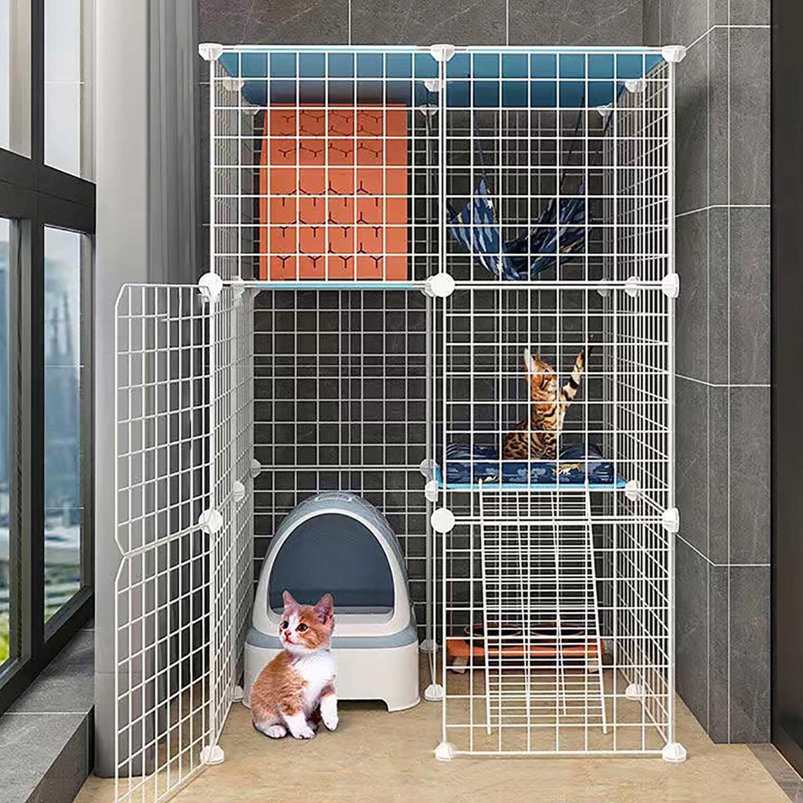 Indoor Cat Cage Large Playpen, Detachable Metal DIY Enclosure, Ideal for 1-4 Cats, Perfect for Small Animals, Spacious Exercise Home for Pets