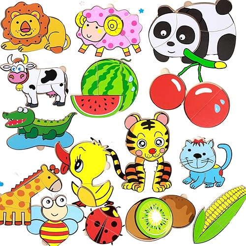 Miniatura 2 de Paquete de 18 rompecabezas de madera para niños de 2 años en adelante, juguetes Montessori, juguetes educativos y de aprendizaje para niños de 1 a 2