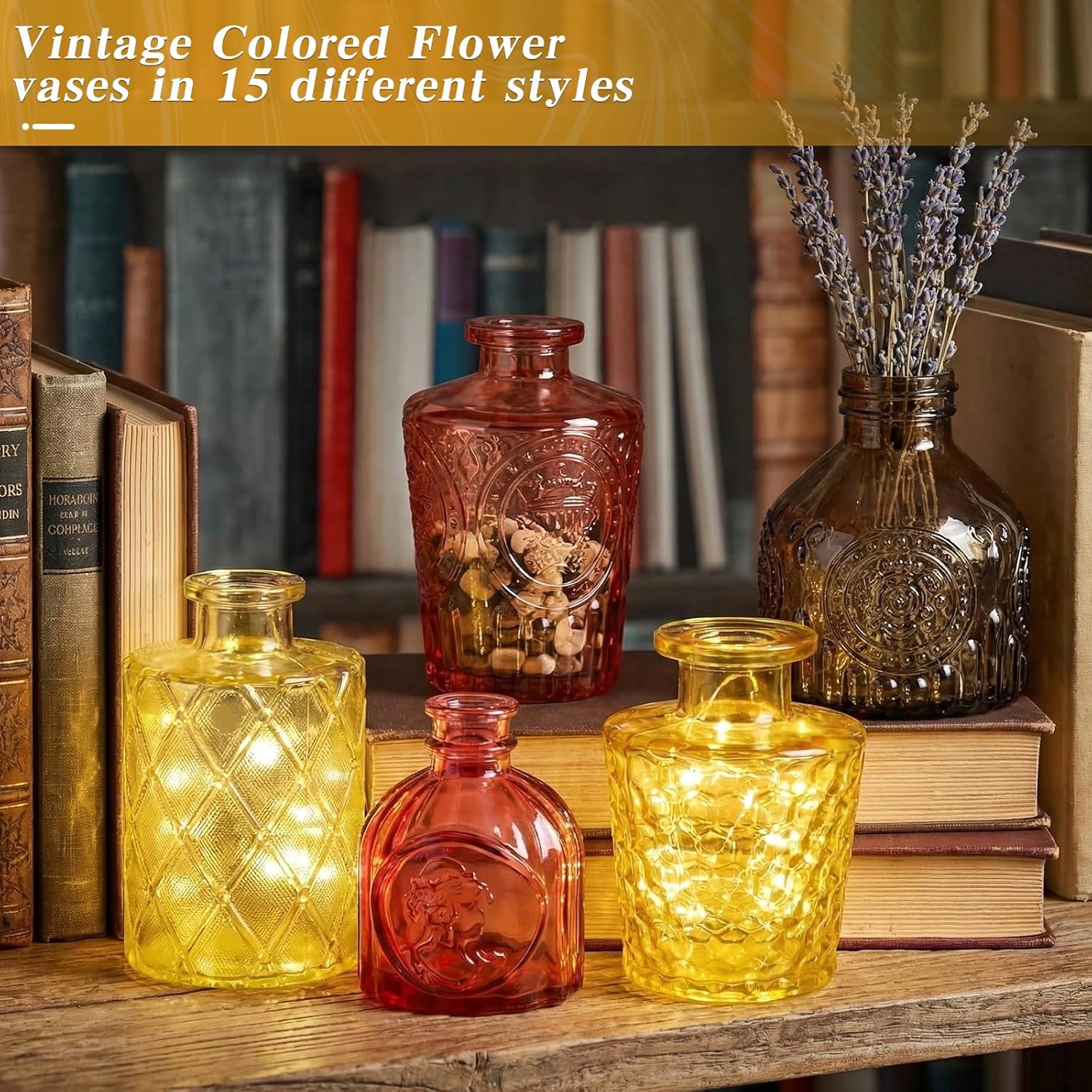 Set of 15 Gold Colored Glass Bud Vases - Small Textured Flower Vases for Centerpieces, Wedding Table Decor, Retro Home Decor Bulk Vase Set for DIY, Events & Gifts