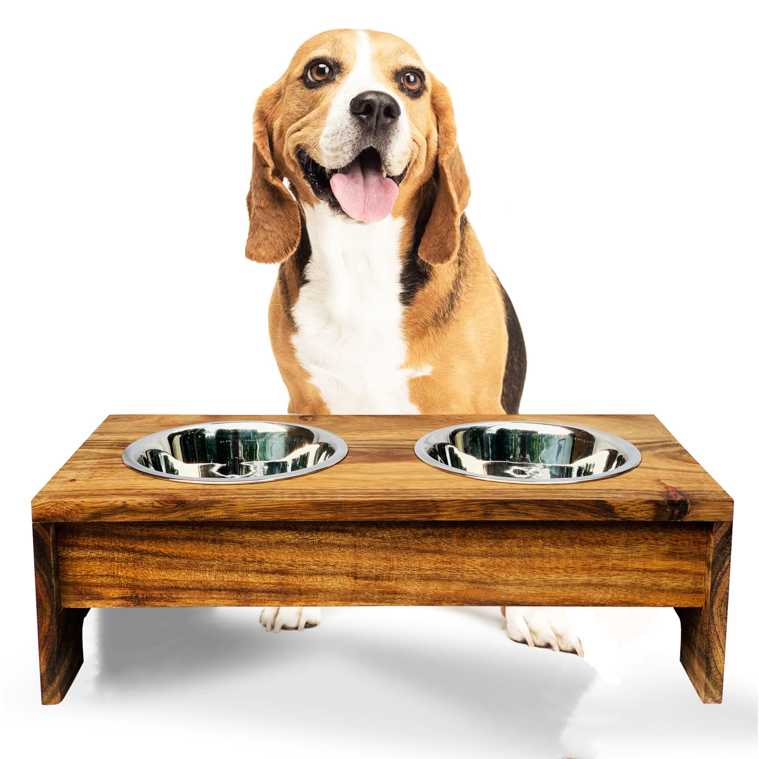 Wemgo Raised Dog Bowl Stand, Sturdy Elevated Stainless Steel Water and Food Bowl Set, Feeding Dishes Cat and Puppy, Protect Pets Spine, Eco-Friendly Wood Tray Design with Cats and Dogs (Dark Brown) (B0CM91WLZB) Amazon Price History, Amazon Price Tracker